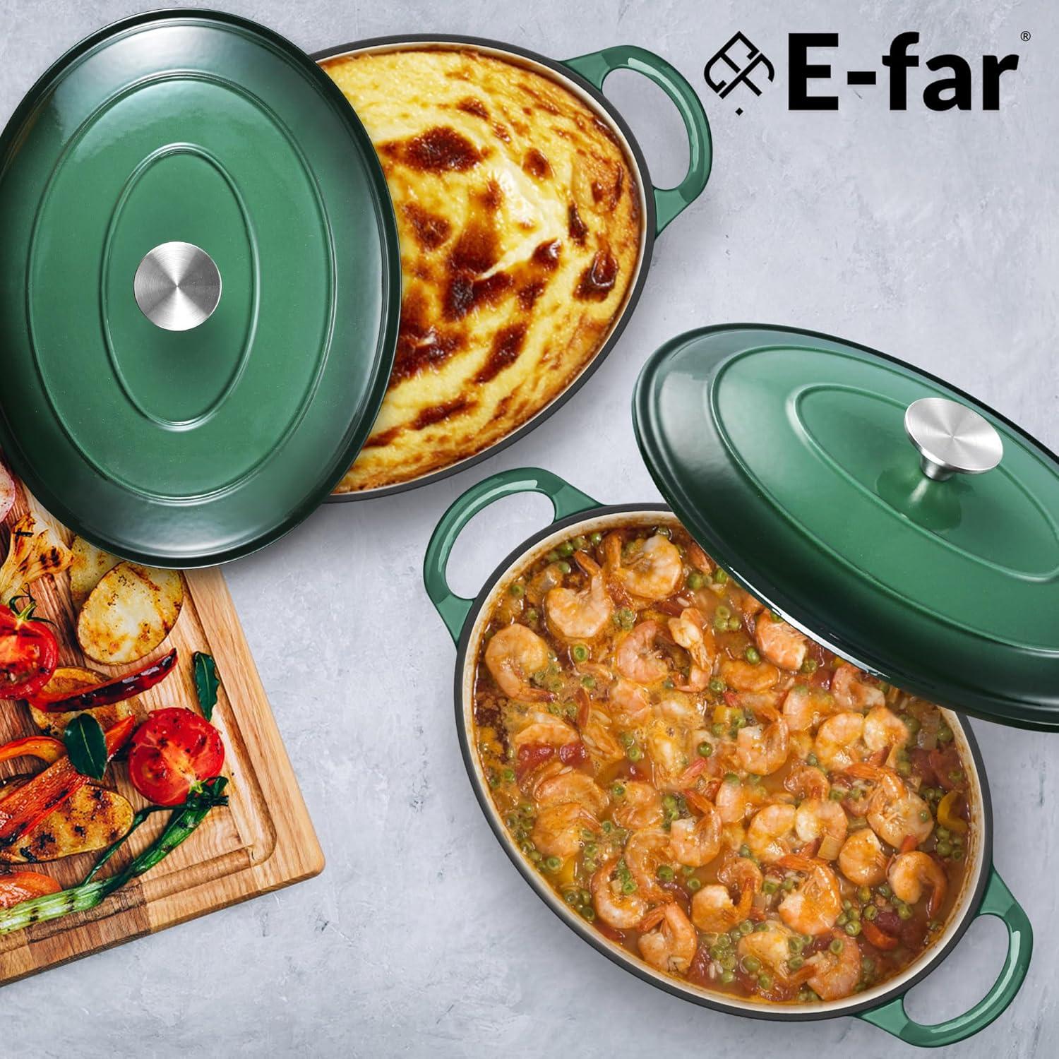 imageEfar 6 Quart Enameled Cast Iron Dutch Oven with Lid Round Dutch Oven Pot Nonstick Cookware for Braising Stews Roasting Bread Baking Cooking Heavy Duty Induction amp Oven Safe BlueForest Green