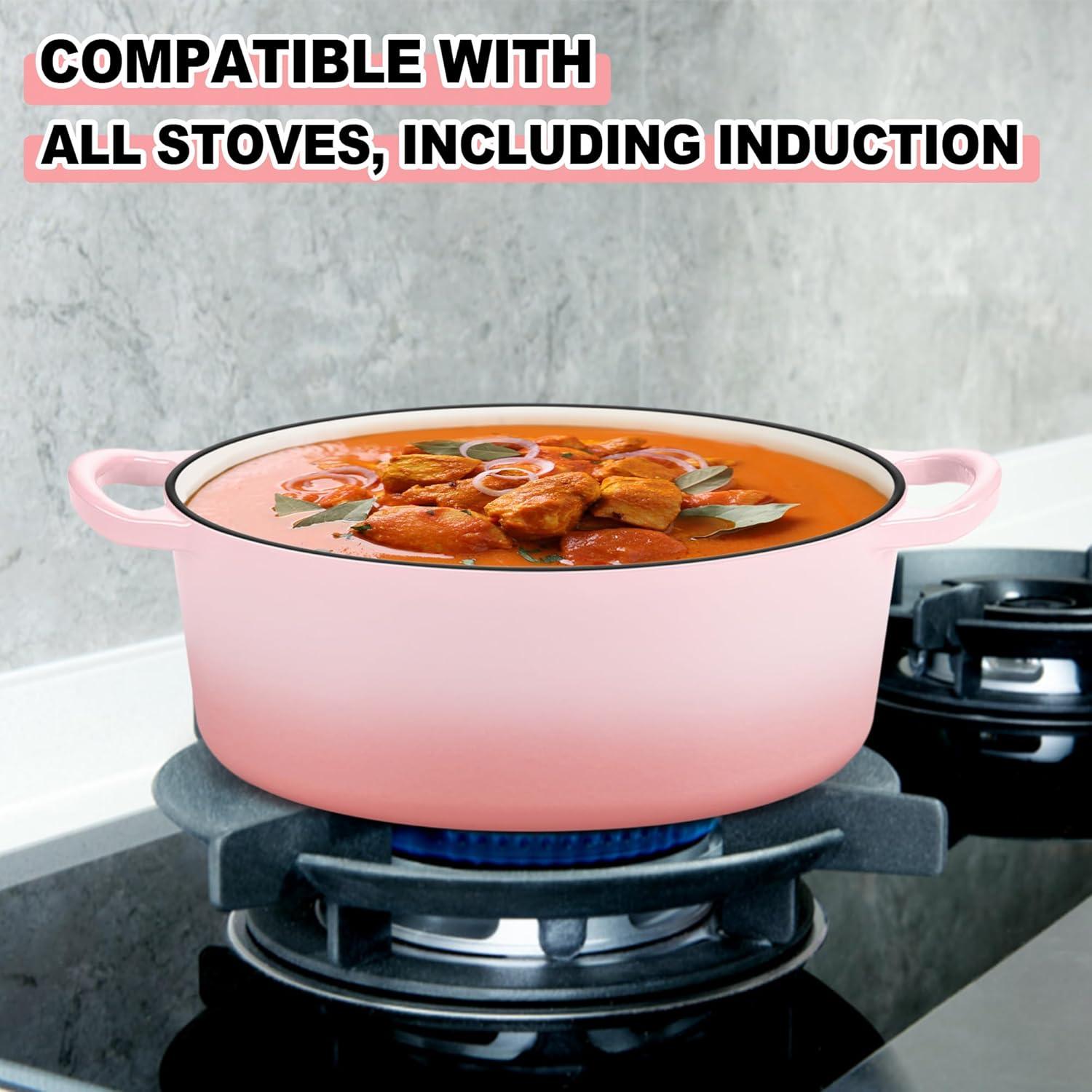 imageEfar 6 Quart Enameled Cast Iron Dutch Oven with Lid Round Dutch Oven Pot Nonstick Cookware for Braising Stews Roasting Bread Baking Cooking Heavy Duty Induction amp Oven Safe BluePink
