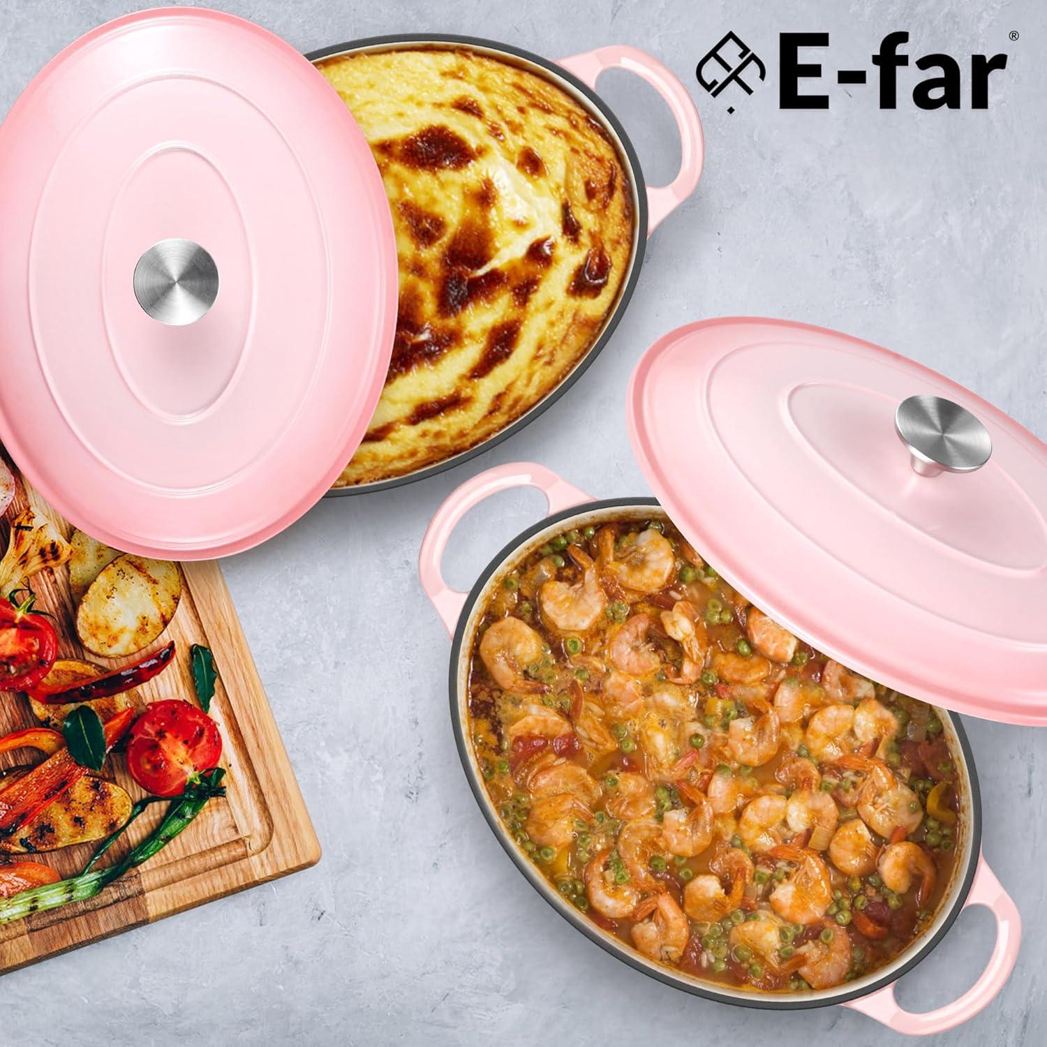 imageEfar 6 Quart Enameled Cast Iron Dutch Oven with Lid Round Dutch Oven Pot Nonstick Cookware for Braising Stews Roasting Bread Baking Cooking Heavy Duty Induction amp Oven Safe BluePink