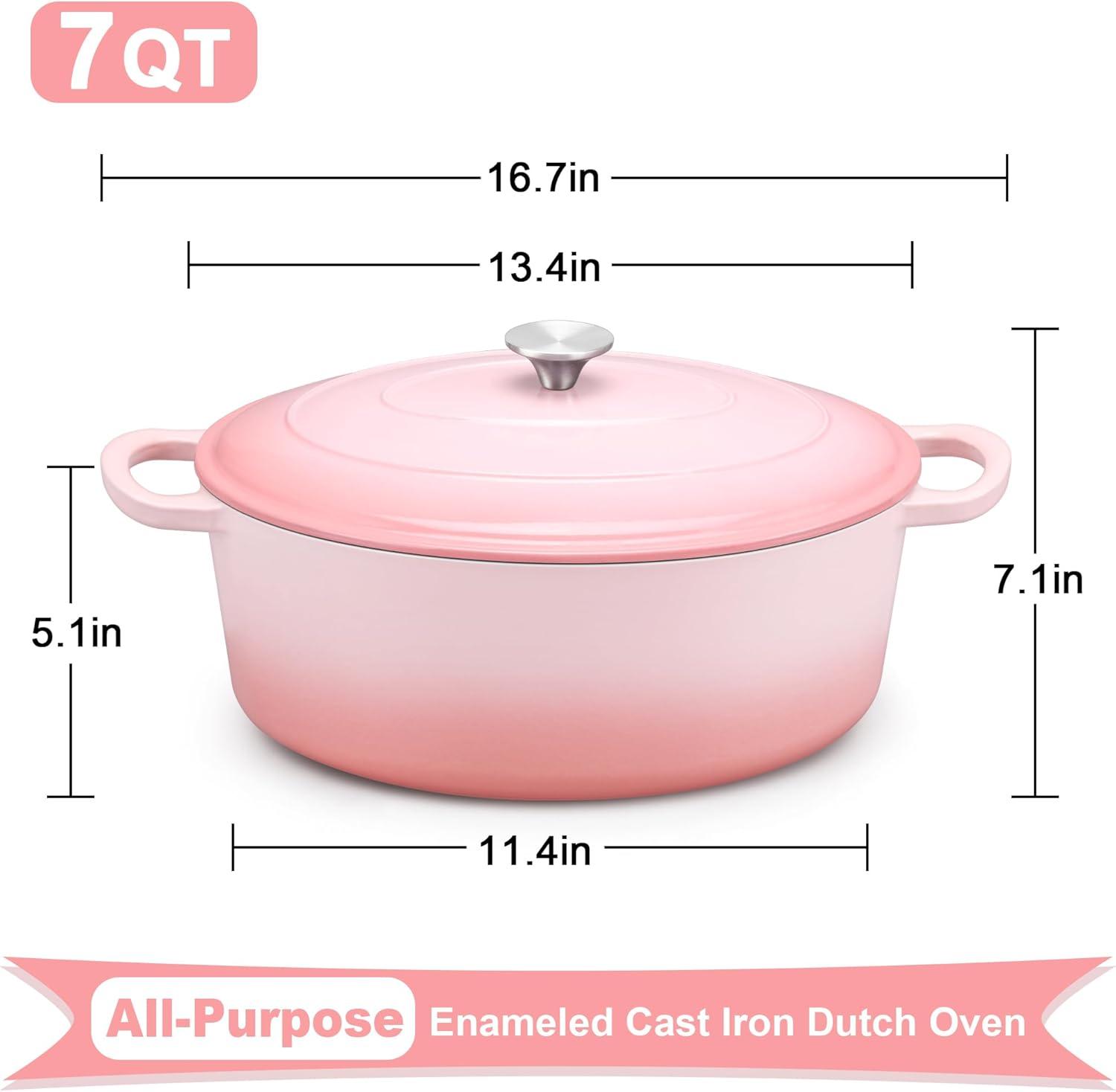 imageEfar 6 Quart Enameled Cast Iron Dutch Oven with Lid Round Dutch Oven Pot Nonstick Cookware for Braising Stews Roasting Bread Baking Cooking Heavy Duty Induction amp Oven Safe BluePink