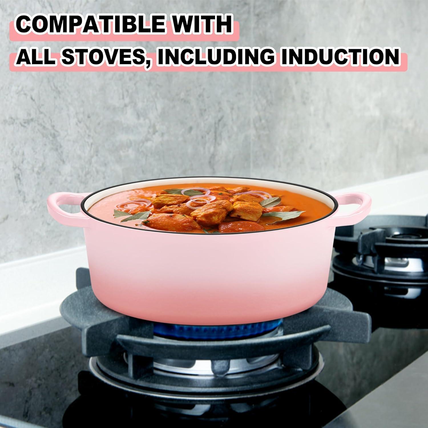 imageEfar 6 Quart Enameled Cast Iron Dutch Oven with Lid Round Dutch Oven Pot Nonstick Cookware for Braising Stews Roasting Bread Baking Cooking Heavy Duty Induction amp Oven Safe BluePink