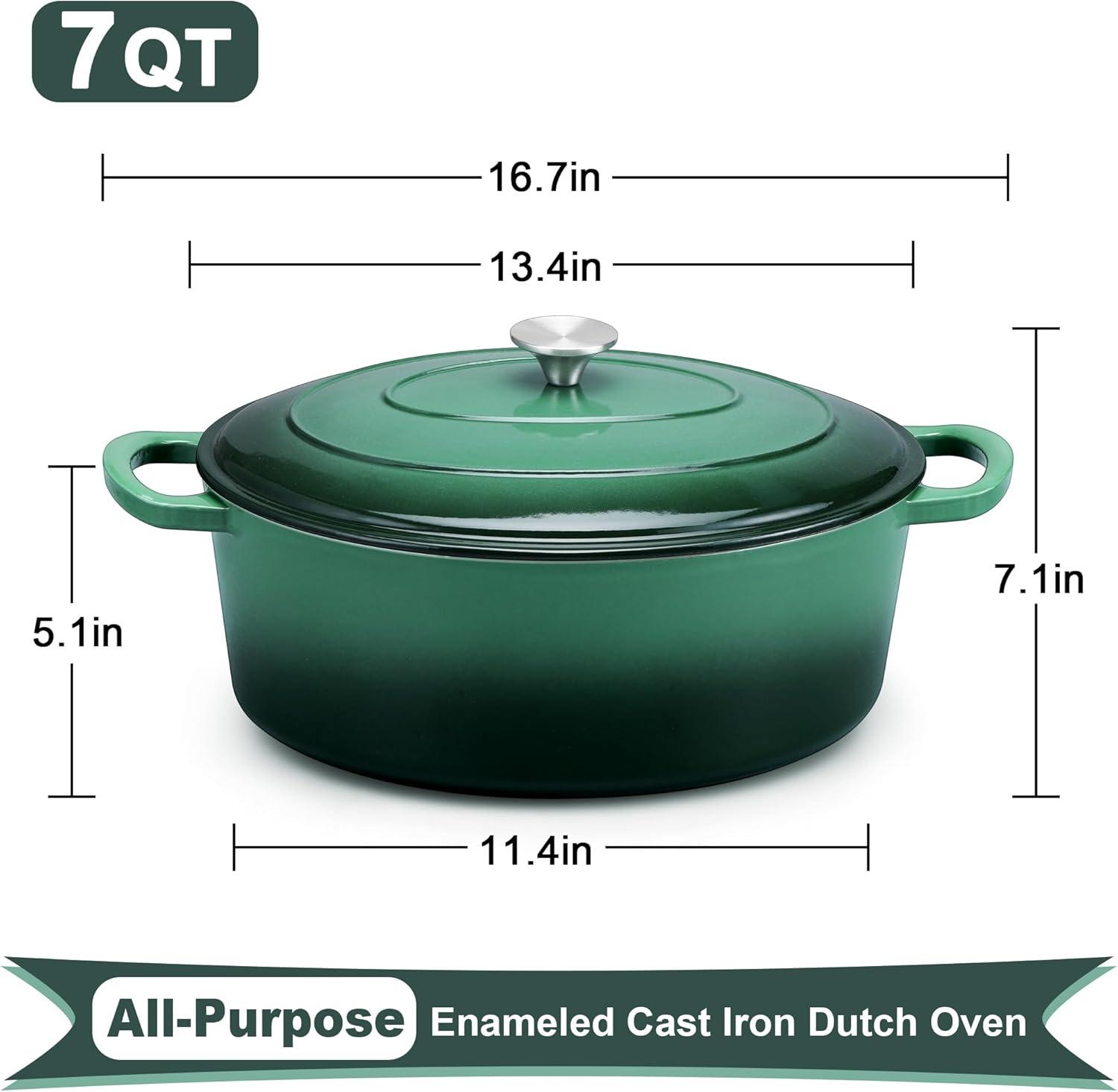 imageEfar 6 Quart Enameled Cast Iron Dutch Oven with Lid Round Dutch Oven Pot Nonstick Cookware for Braising Stews Roasting Bread Baking Cooking Heavy Duty Induction amp Oven Safe BlueForest Green