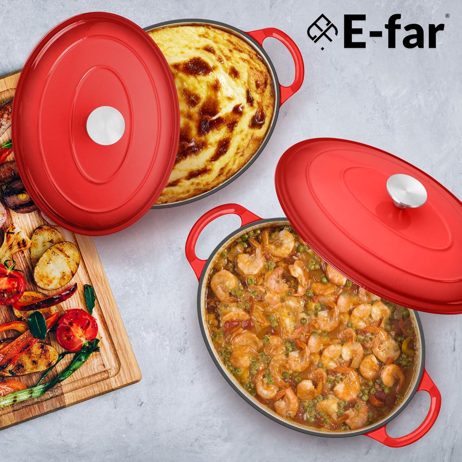 imageEfar 6 Quart Enameled Cast Iron Dutch Oven with Lid Round Dutch Oven Pot Nonstick Cookware for Braising Stews Roasting Bread Baking Cooking Heavy Duty Induction amp Oven Safe BlueRed