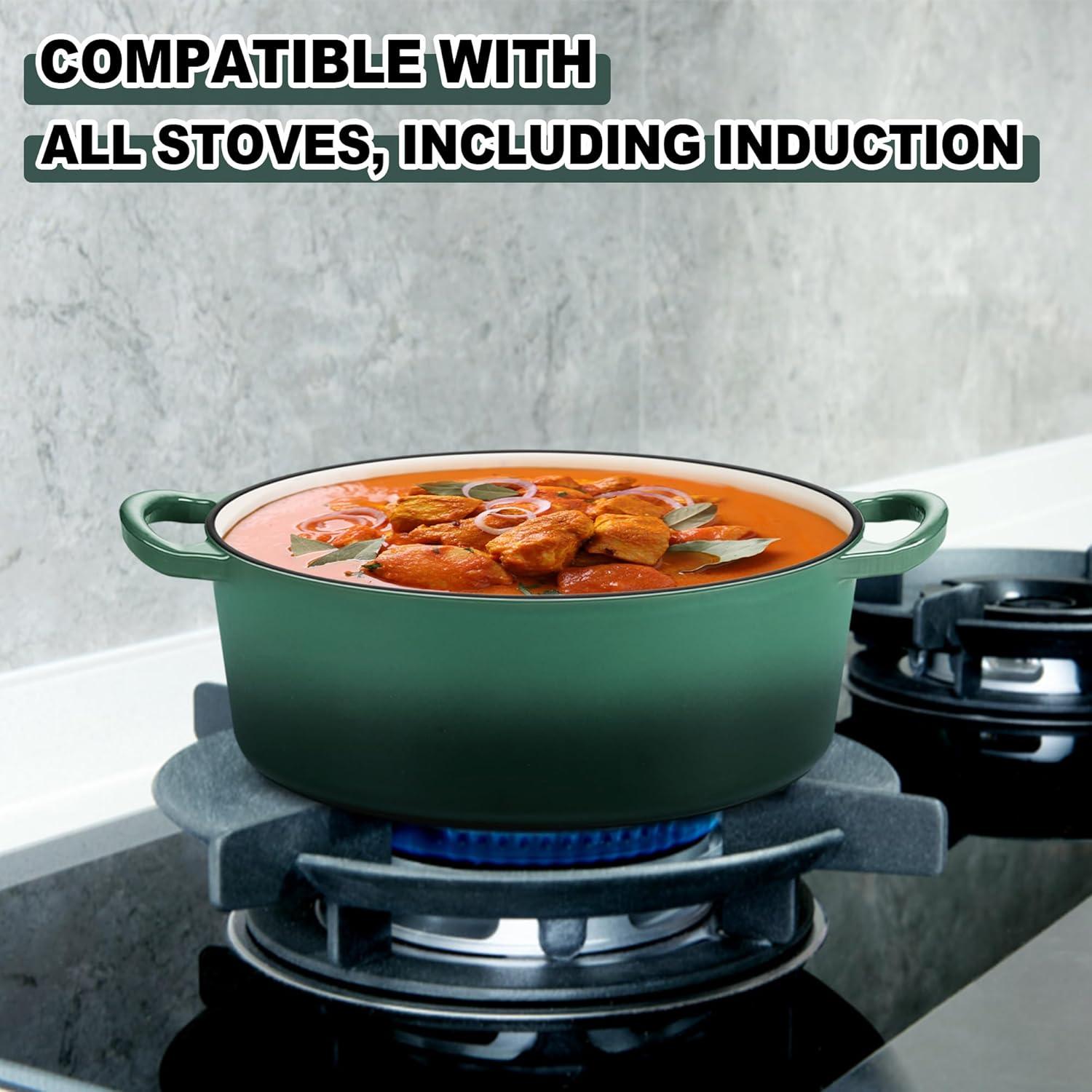 imageEfar 6 Quart Enameled Cast Iron Dutch Oven with Lid Round Dutch Oven Pot Nonstick Cookware for Braising Stews Roasting Bread Baking Cooking Heavy Duty Induction amp Oven Safe BlueForest Green