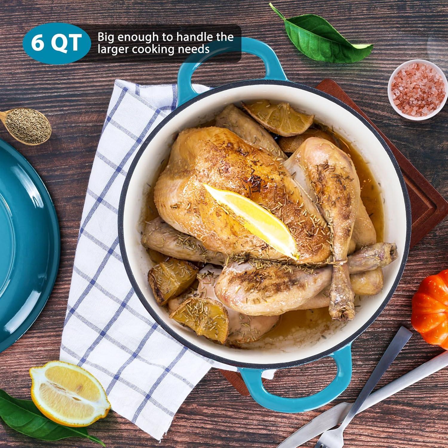 imageEfar 6 Quart Enameled Cast Iron Dutch Oven with Lid Round Dutch Oven Pot Nonstick Cookware for Braising Stews Roasting Bread Baking Cooking Heavy Duty Induction amp Oven Safe BlueTeal Mist