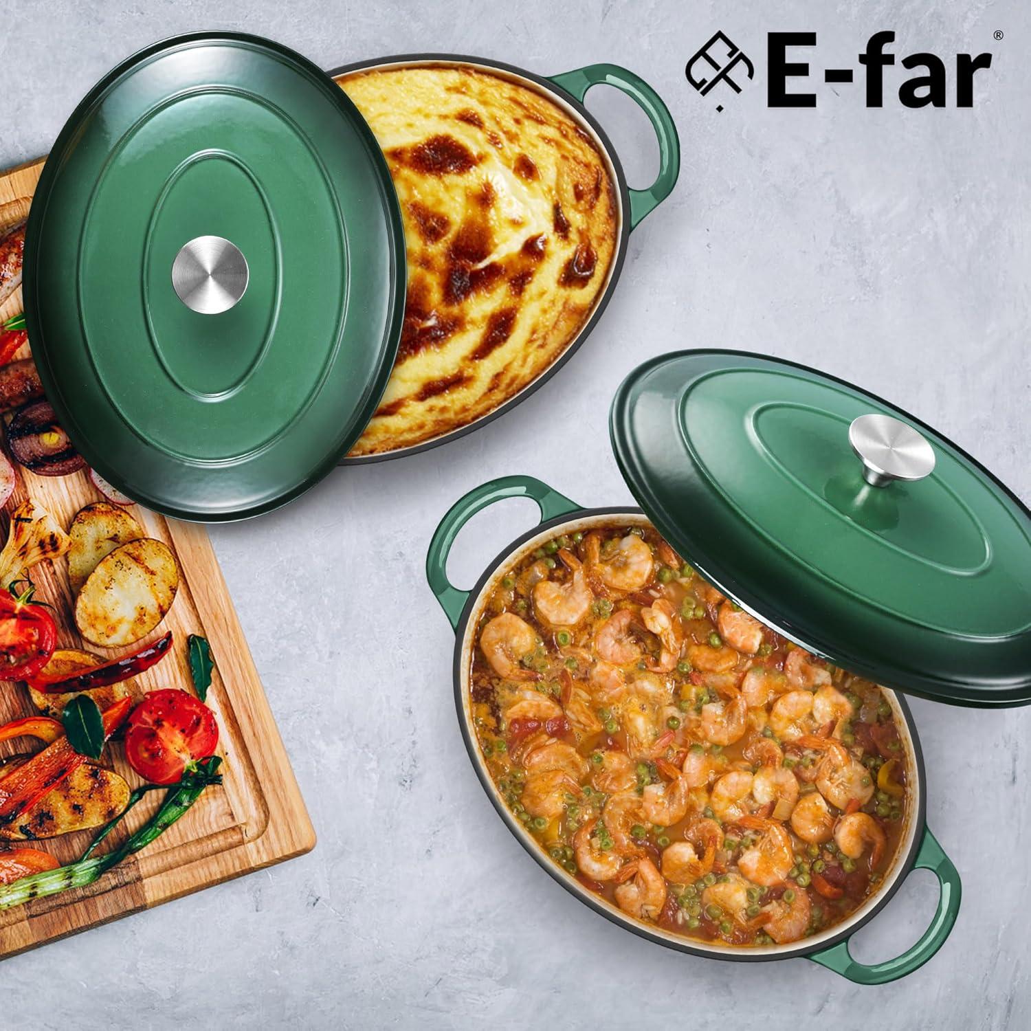 imageEfar 6 Quart Enameled Cast Iron Dutch Oven with Lid Round Dutch Oven Pot Nonstick Cookware for Braising Stews Roasting Bread Baking Cooking Heavy Duty Induction amp Oven Safe BlueForest Green