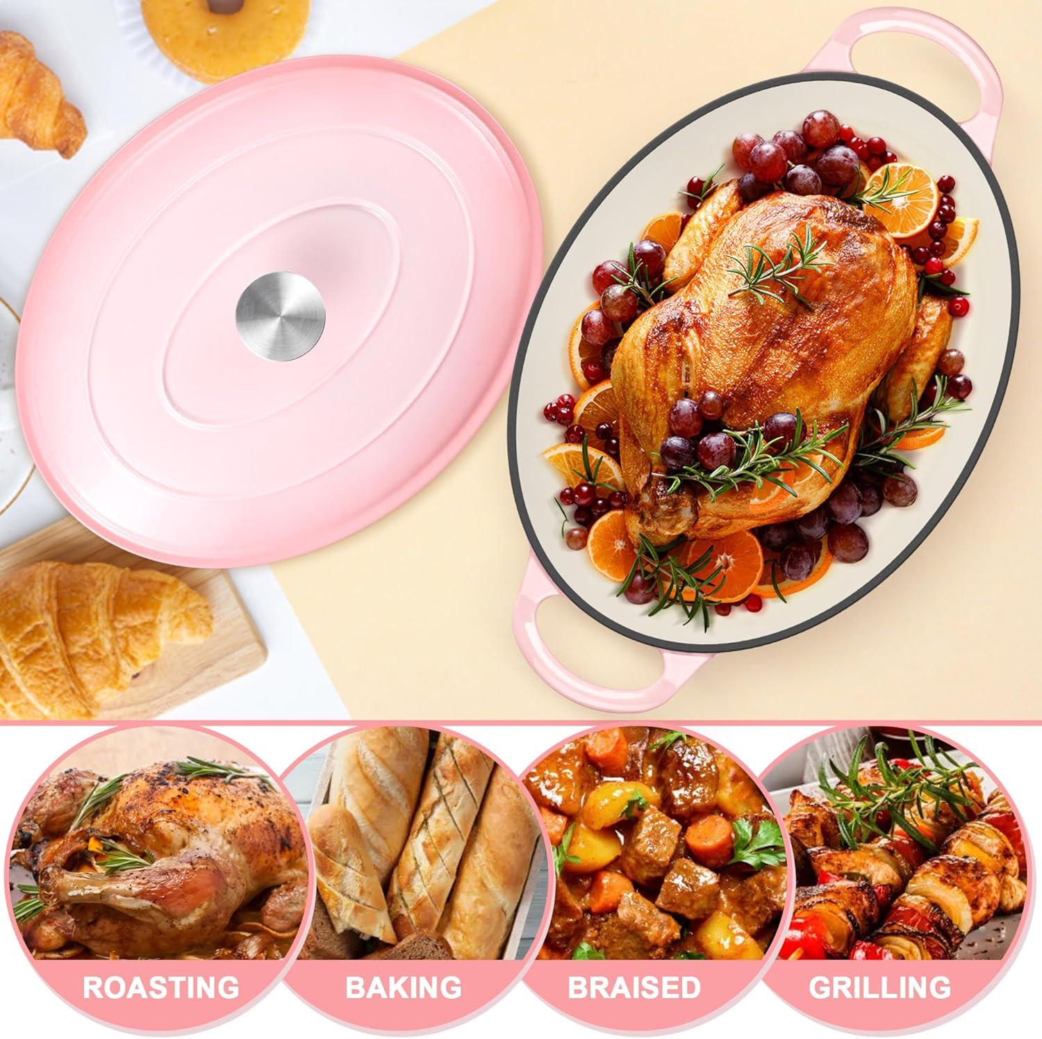 imageEfar 6 Quart Enameled Cast Iron Dutch Oven with Lid Round Dutch Oven Pot Nonstick Cookware for Braising Stews Roasting Bread Baking Cooking Heavy Duty Induction amp Oven Safe BluePink