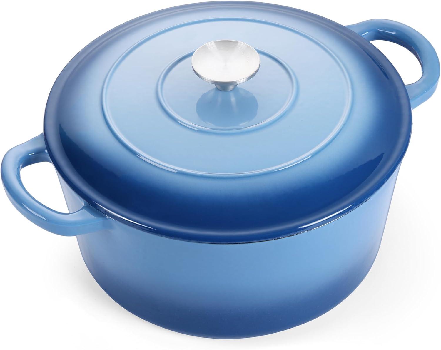 imageEfar 6 Quart Enameled Cast Iron Dutch Oven with Lid Round Dutch Oven Pot Nonstick Cookware for Braising Stews Roasting Bread Baking Cooking Heavy Duty Induction amp Oven Safe BlueBlue
