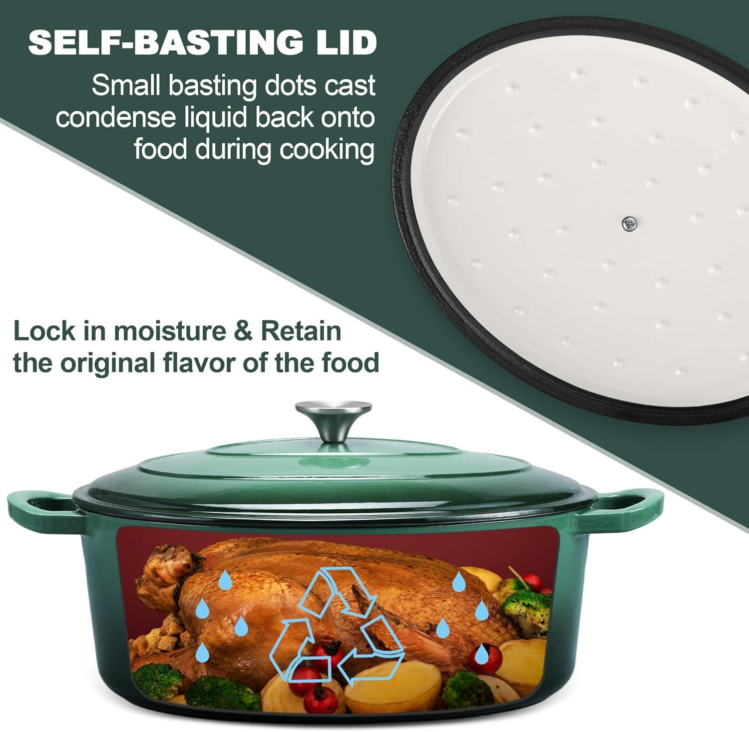 imageEfar 6 Quart Enameled Cast Iron Dutch Oven with Lid Round Dutch Oven Pot Nonstick Cookware for Braising Stews Roasting Bread Baking Cooking Heavy Duty Induction amp Oven Safe BlueForest Green