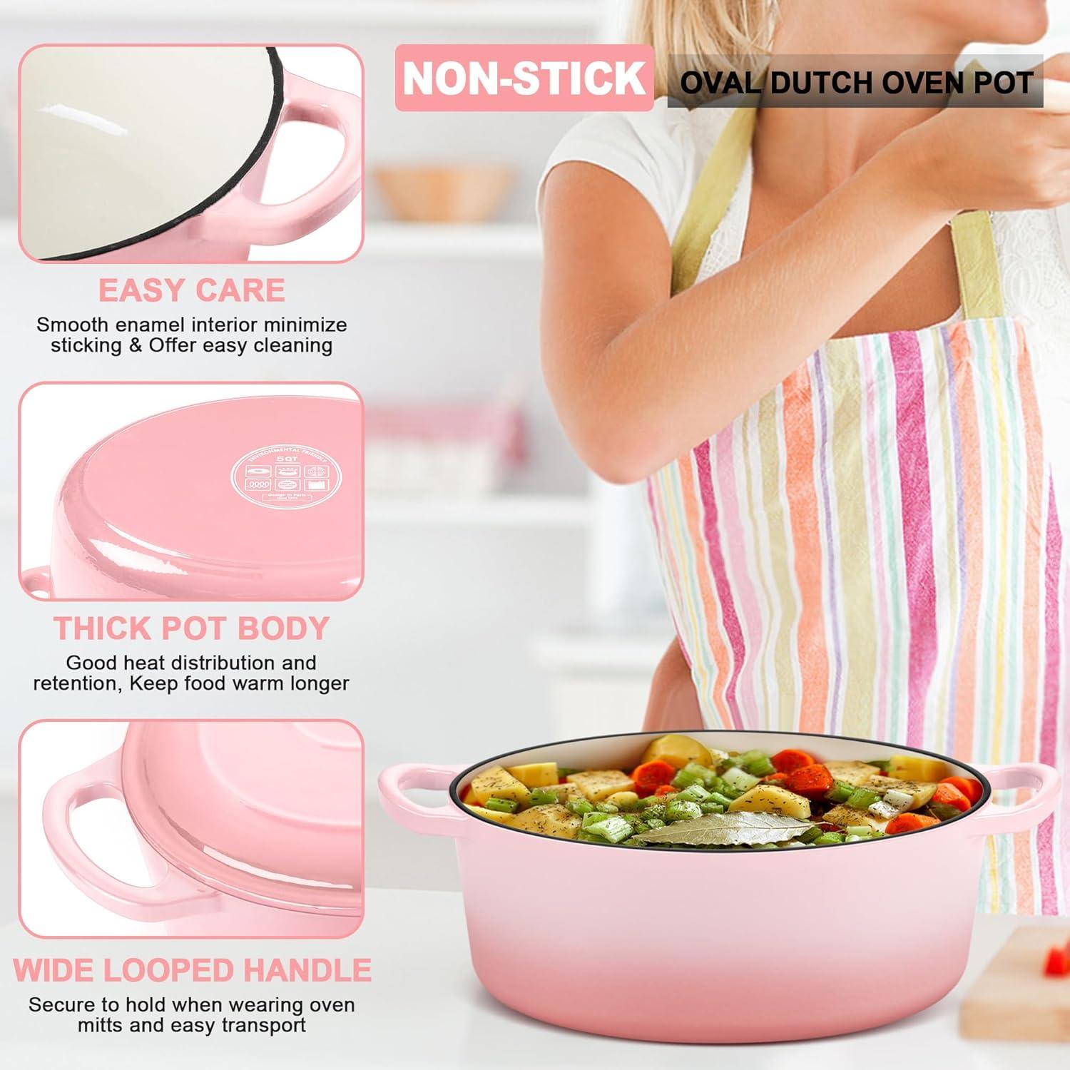 imageEfar 6 Quart Enameled Cast Iron Dutch Oven with Lid Round Dutch Oven Pot Nonstick Cookware for Braising Stews Roasting Bread Baking Cooking Heavy Duty Induction amp Oven Safe BluePink