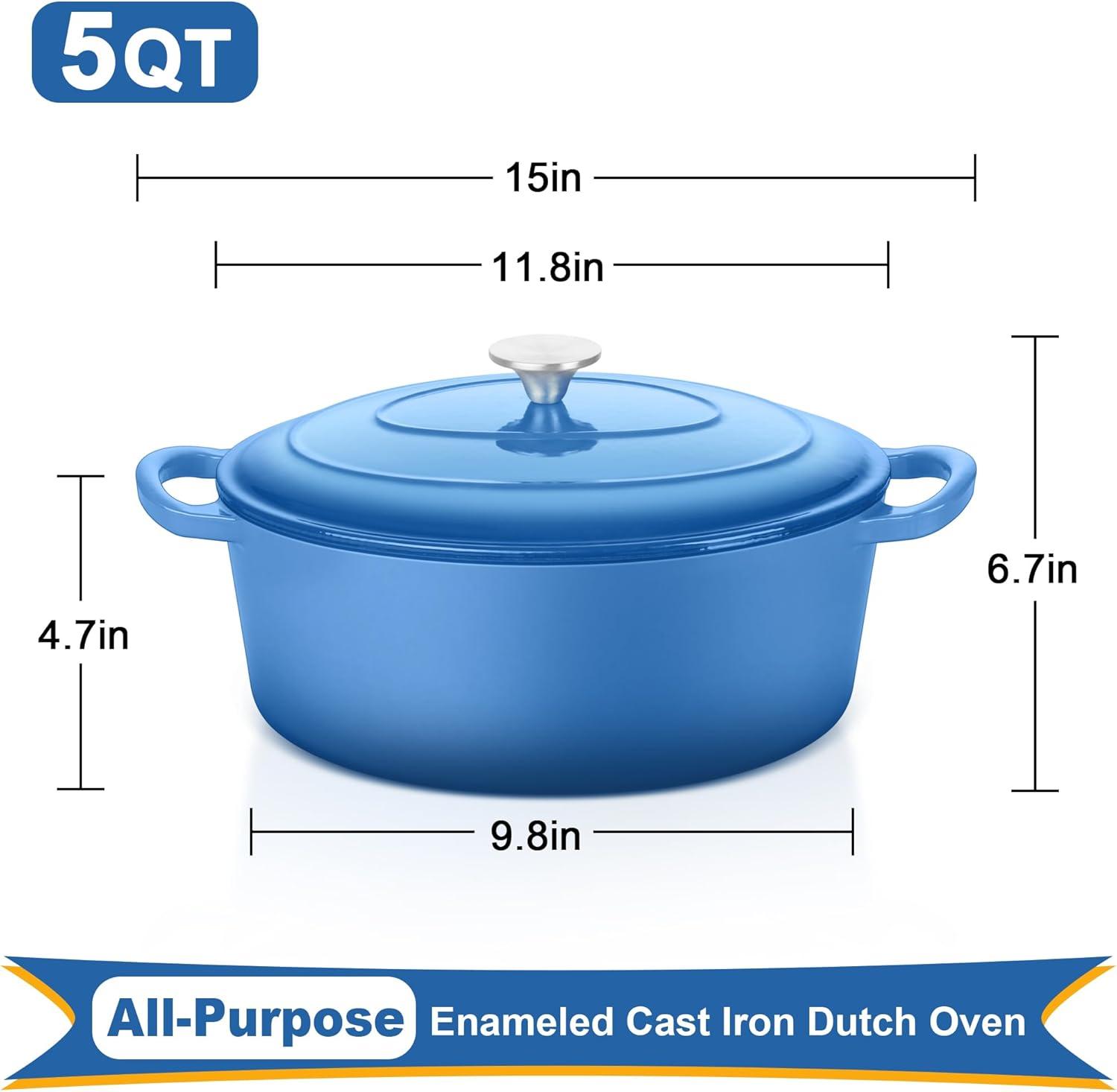 imageEfar 6 Quart Enameled Cast Iron Dutch Oven with Lid Round Dutch Oven Pot Nonstick Cookware for Braising Stews Roasting Bread Baking Cooking Heavy Duty Induction amp Oven Safe BlueBlue