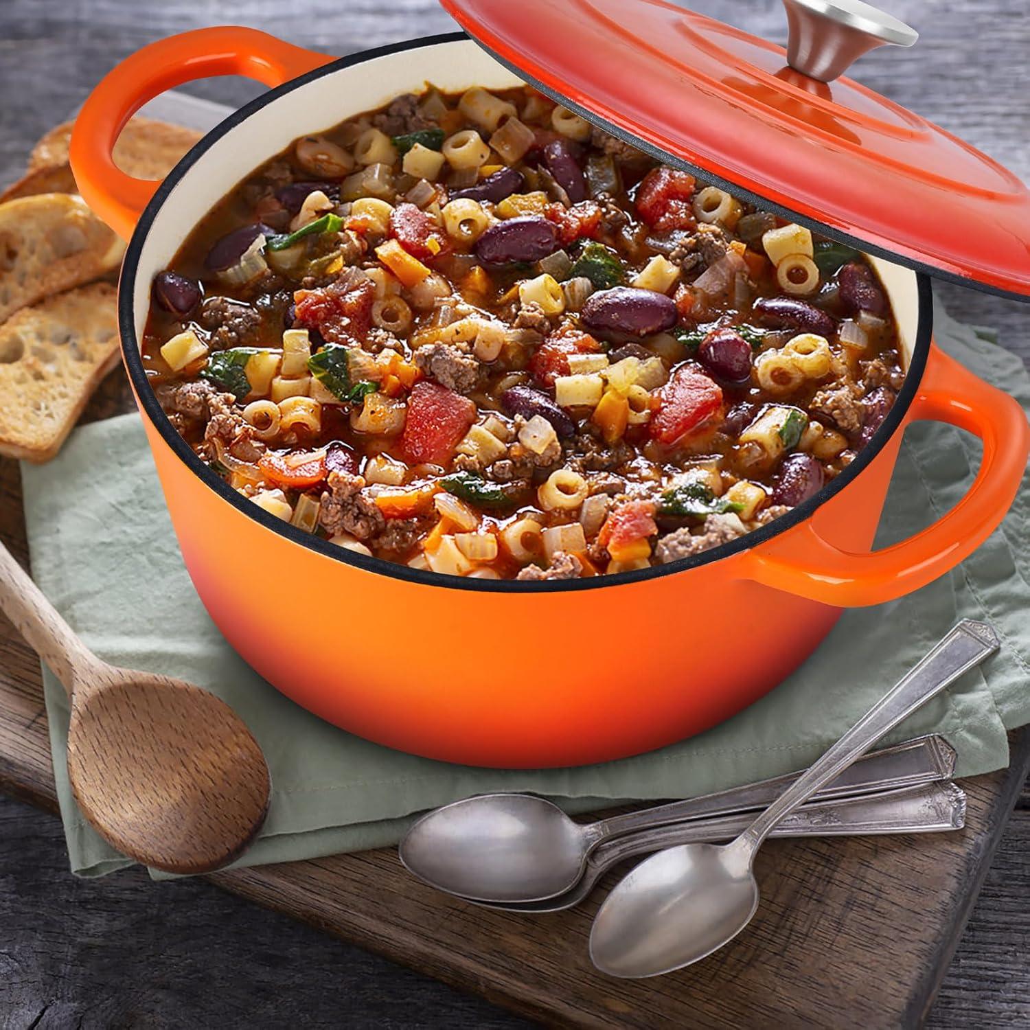 imageEfar 6 Quart Enameled Cast Iron Dutch Oven with Lid Round Dutch Oven Pot Nonstick Cookware for Braising Stews Roasting Bread Baking Cooking Heavy Duty Induction amp Oven Safe BlueOrange