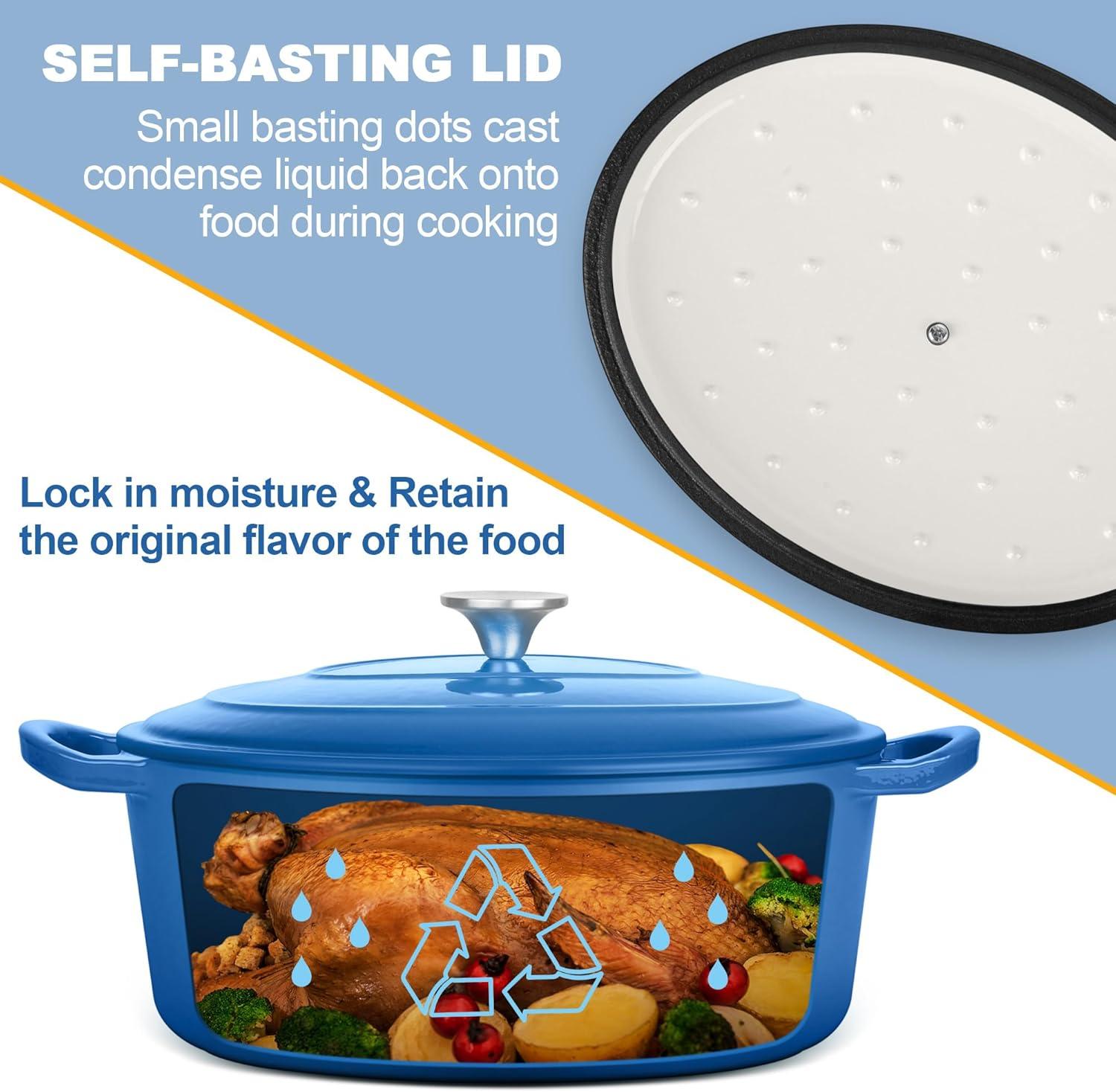 imageEfar 6 Quart Enameled Cast Iron Dutch Oven with Lid Round Dutch Oven Pot Nonstick Cookware for Braising Stews Roasting Bread Baking Cooking Heavy Duty Induction amp Oven Safe BlueBlue