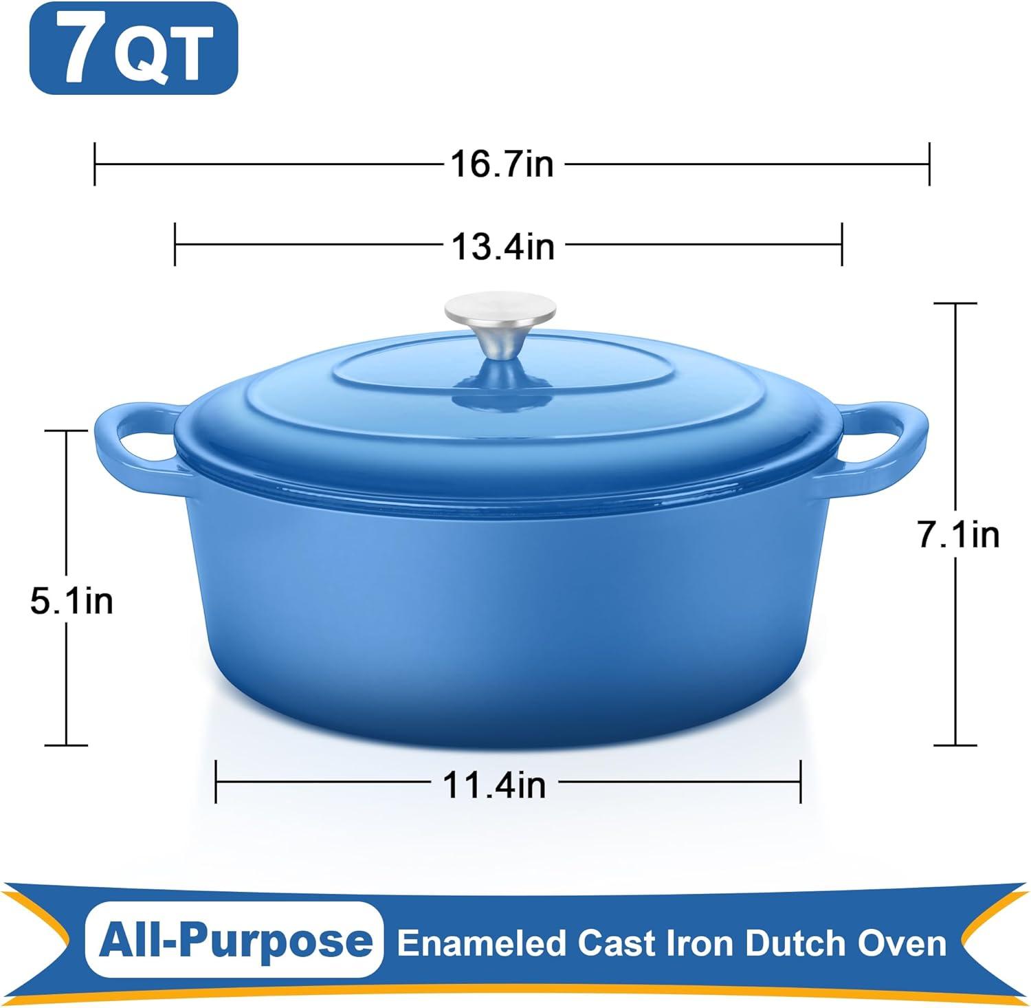 imageEfar 6 Quart Enameled Cast Iron Dutch Oven with Lid Round Dutch Oven Pot Nonstick Cookware for Braising Stews Roasting Bread Baking Cooking Heavy Duty Induction amp Oven Safe BlueBlue