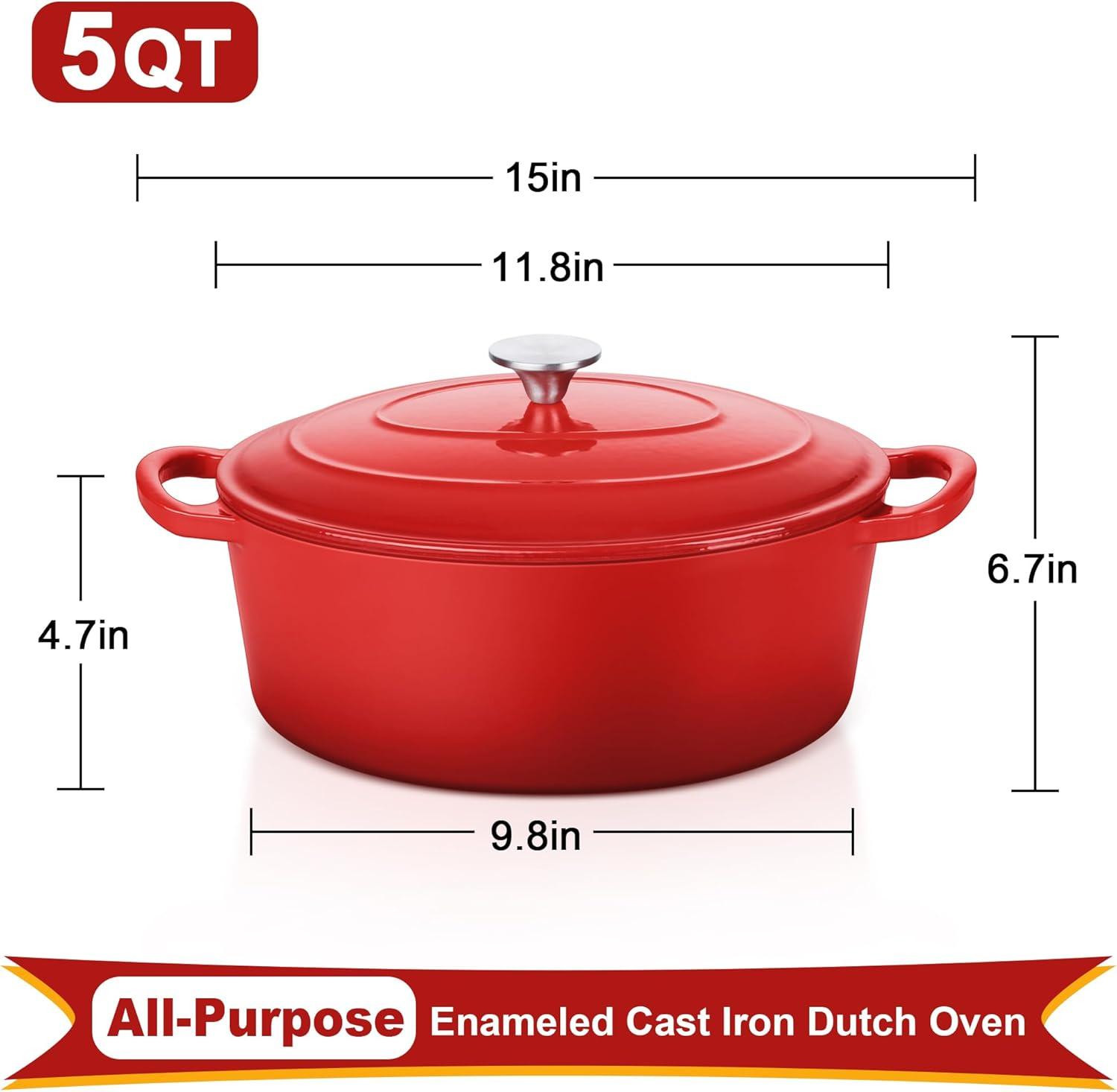 imageEfar 6 Quart Enameled Cast Iron Dutch Oven with Lid Round Dutch Oven Pot Nonstick Cookware for Braising Stews Roasting Bread Baking Cooking Heavy Duty Induction amp Oven Safe BlueRed
