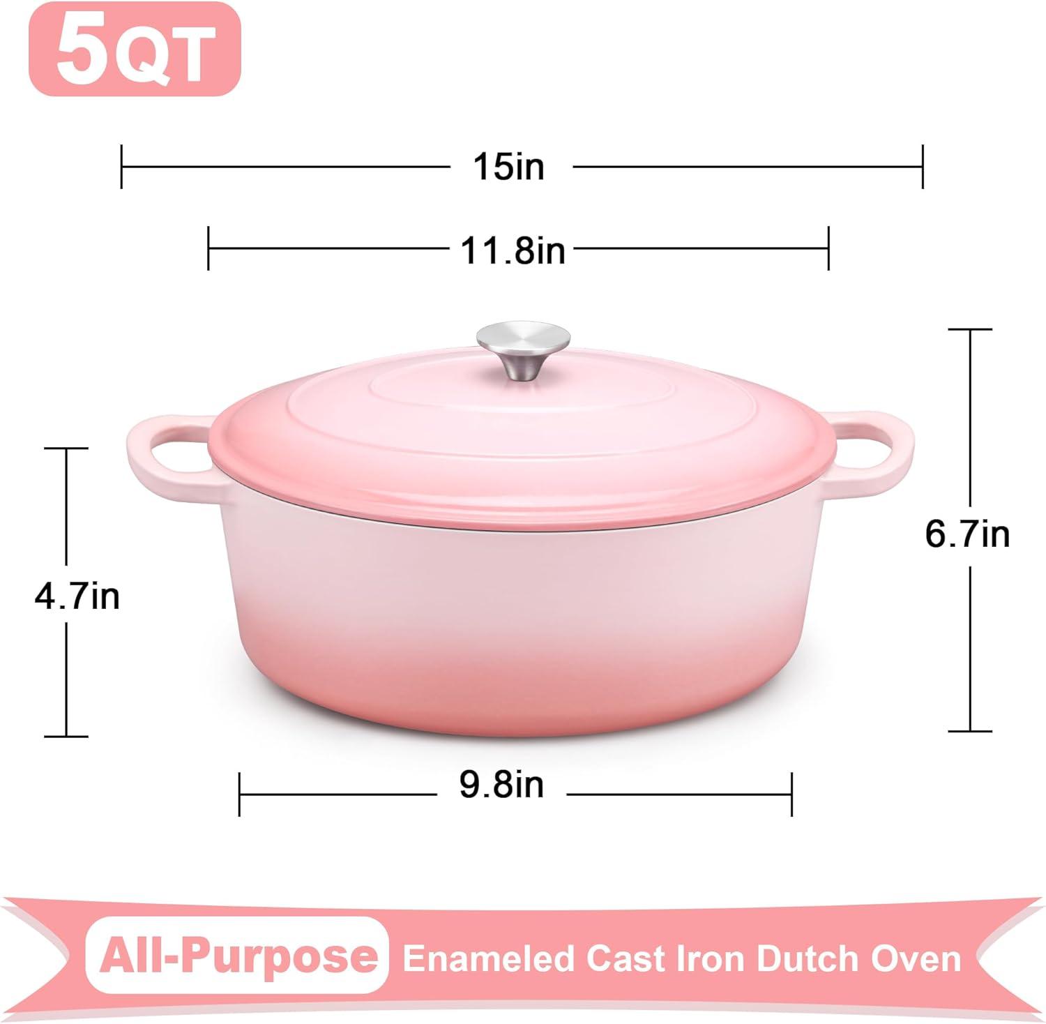 imageEfar 6 Quart Enameled Cast Iron Dutch Oven with Lid Round Dutch Oven Pot Nonstick Cookware for Braising Stews Roasting Bread Baking Cooking Heavy Duty Induction amp Oven Safe BluePink