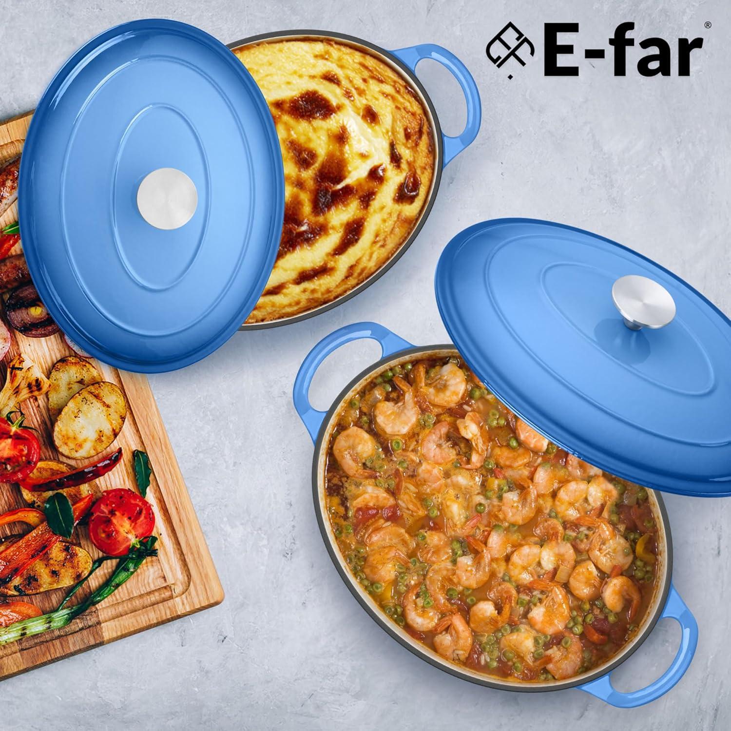 imageEfar 6 Quart Enameled Cast Iron Dutch Oven with Lid Round Dutch Oven Pot Nonstick Cookware for Braising Stews Roasting Bread Baking Cooking Heavy Duty Induction amp Oven Safe BlueBlue
