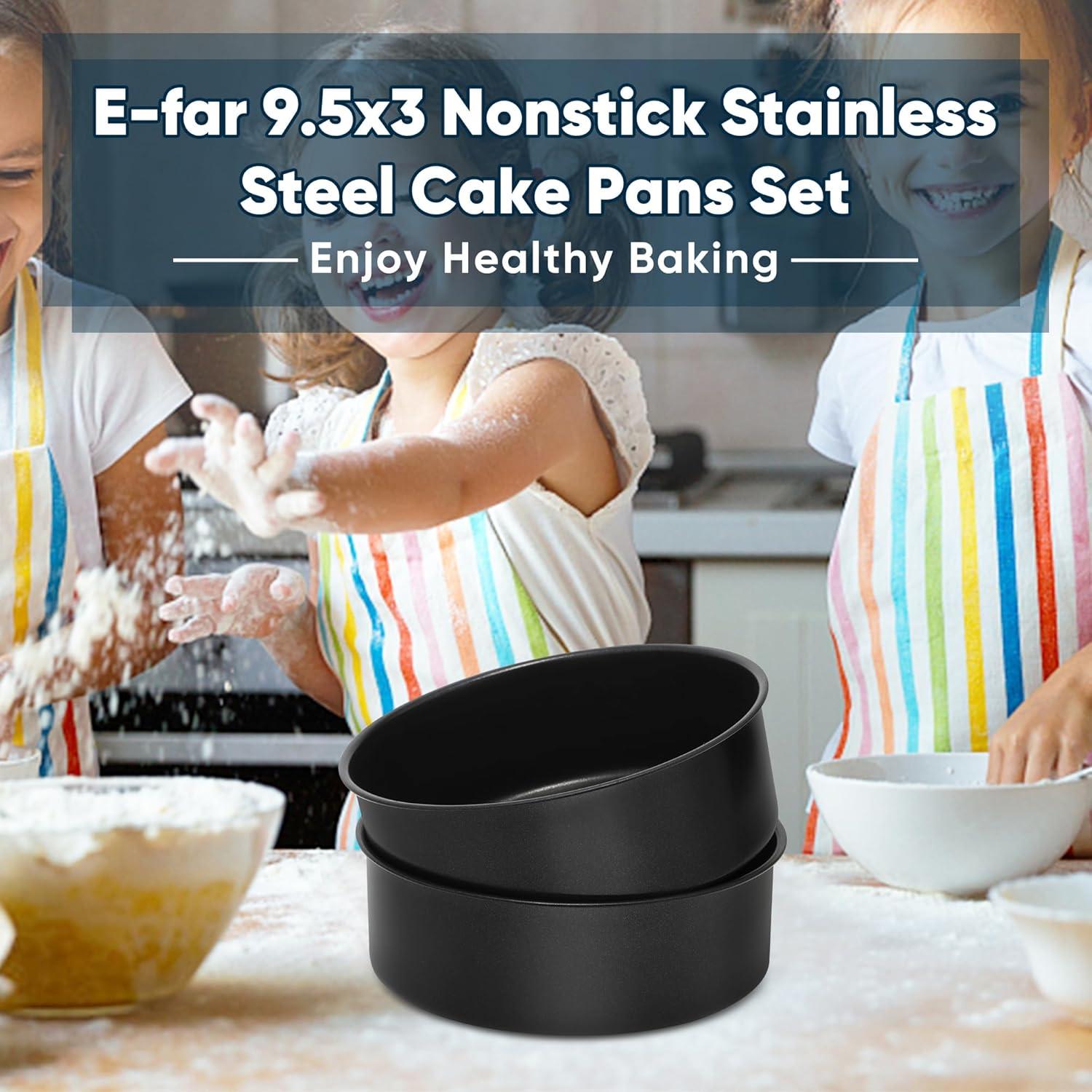 imageEfar 6 x 3 Inch Cake Pan Set of 3 Deep Stainless Steel Small Round Cake Pans Tin for Baking Birthday Wedding Layer Cakes Stainless Steel Core amp Nontoxic Nonstick Coating Deep amp Straight Side2
