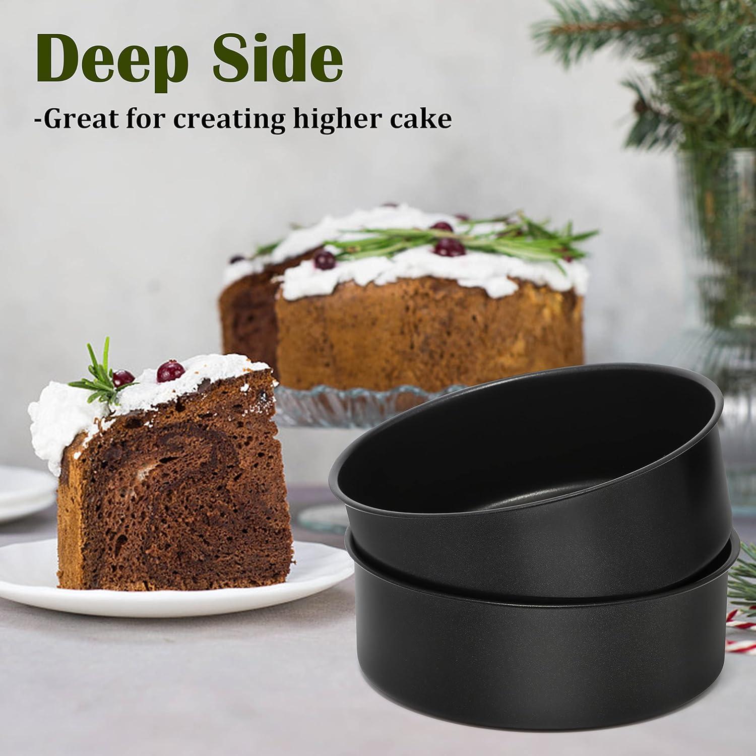 imageEfar 6 x 3 Inch Cake Pan Set of 3 Deep Stainless Steel Small Round Cake Pans Tin for Baking Birthday Wedding Layer Cakes Stainless Steel Core amp Nontoxic Nonstick Coating Deep amp Straight Side2
