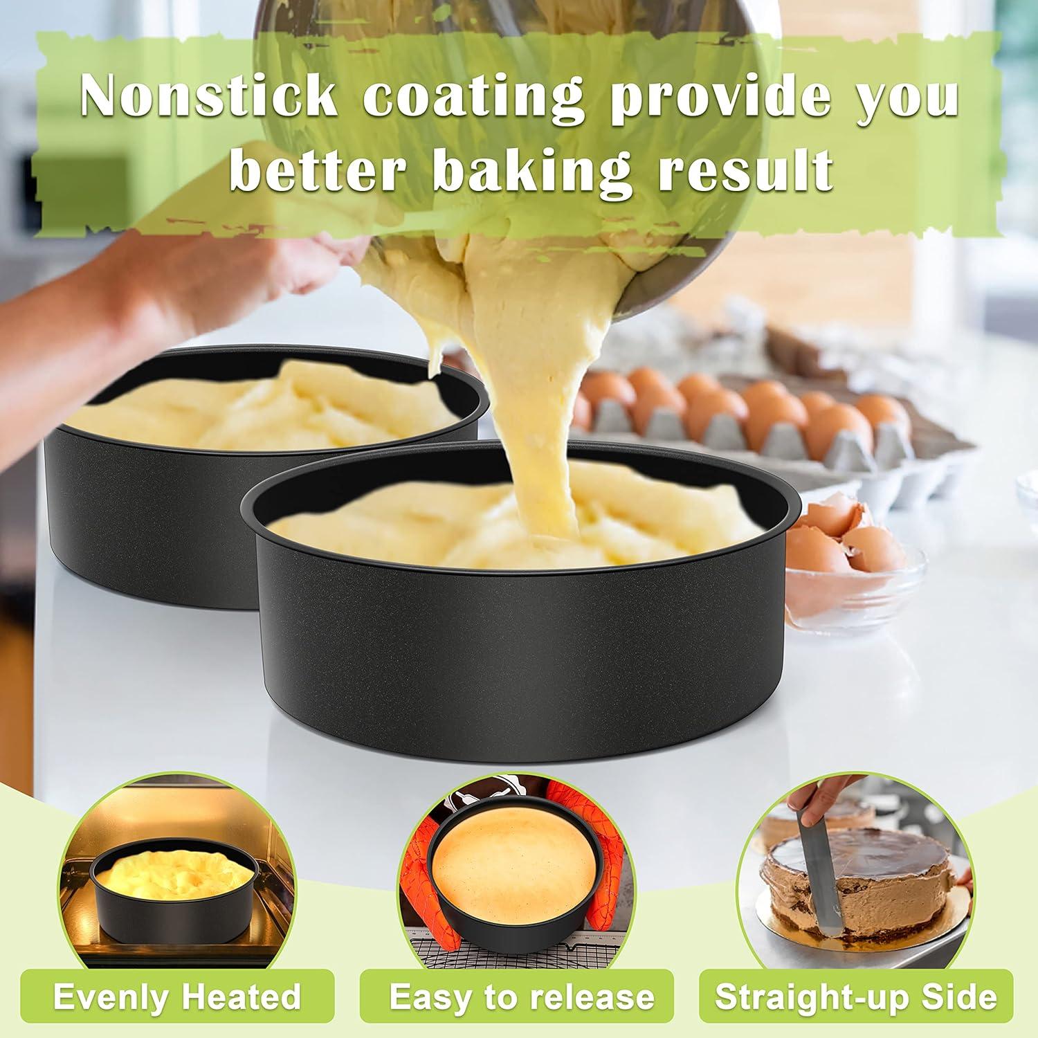 imageEfar 6 x 3 Inch Cake Pan Set of 3 Deep Stainless Steel Small Round Cake Pans Tin for Baking Birthday Wedding Layer Cakes Stainless Steel Core amp Nontoxic Nonstick Coating Deep amp Straight Side2