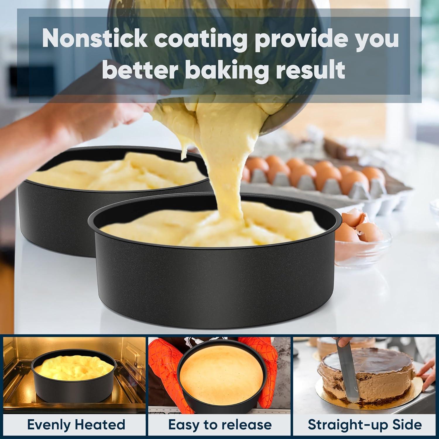 imageEfar 6 x 3 Inch Cake Pan Set of 3 Deep Stainless Steel Small Round Cake Pans Tin for Baking Birthday Wedding Layer Cakes Stainless Steel Core amp Nontoxic Nonstick Coating Deep amp Straight Side2