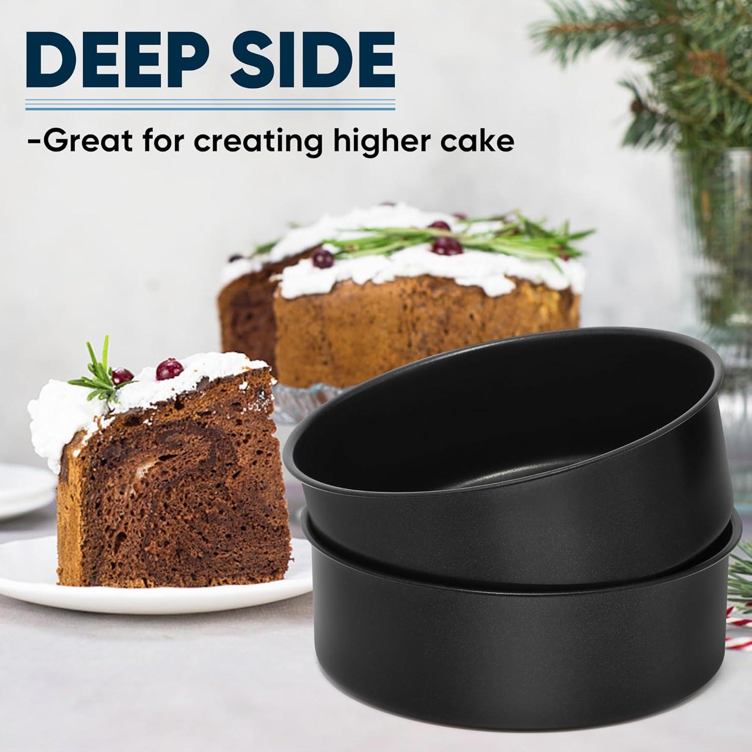 imageEfar 6 x 3 Inch Cake Pan Set of 3 Deep Stainless Steel Small Round Cake Pans Tin for Baking Birthday Wedding Layer Cakes Stainless Steel Core amp Nontoxic Nonstick Coating Deep amp Straight Side2