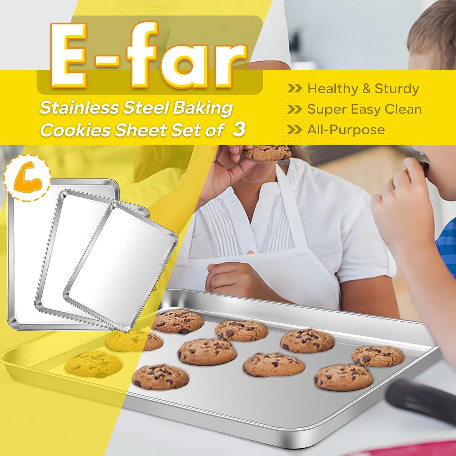 imageEfar 6Piece Baking Pans set Stainless Steel Bakeware Set for Oven Include 8Inch Cake PanRectangle Baking Cookie SheetMuffinLoaf Pan NonToxic amp Heavy Duty Dishwasher Safe3