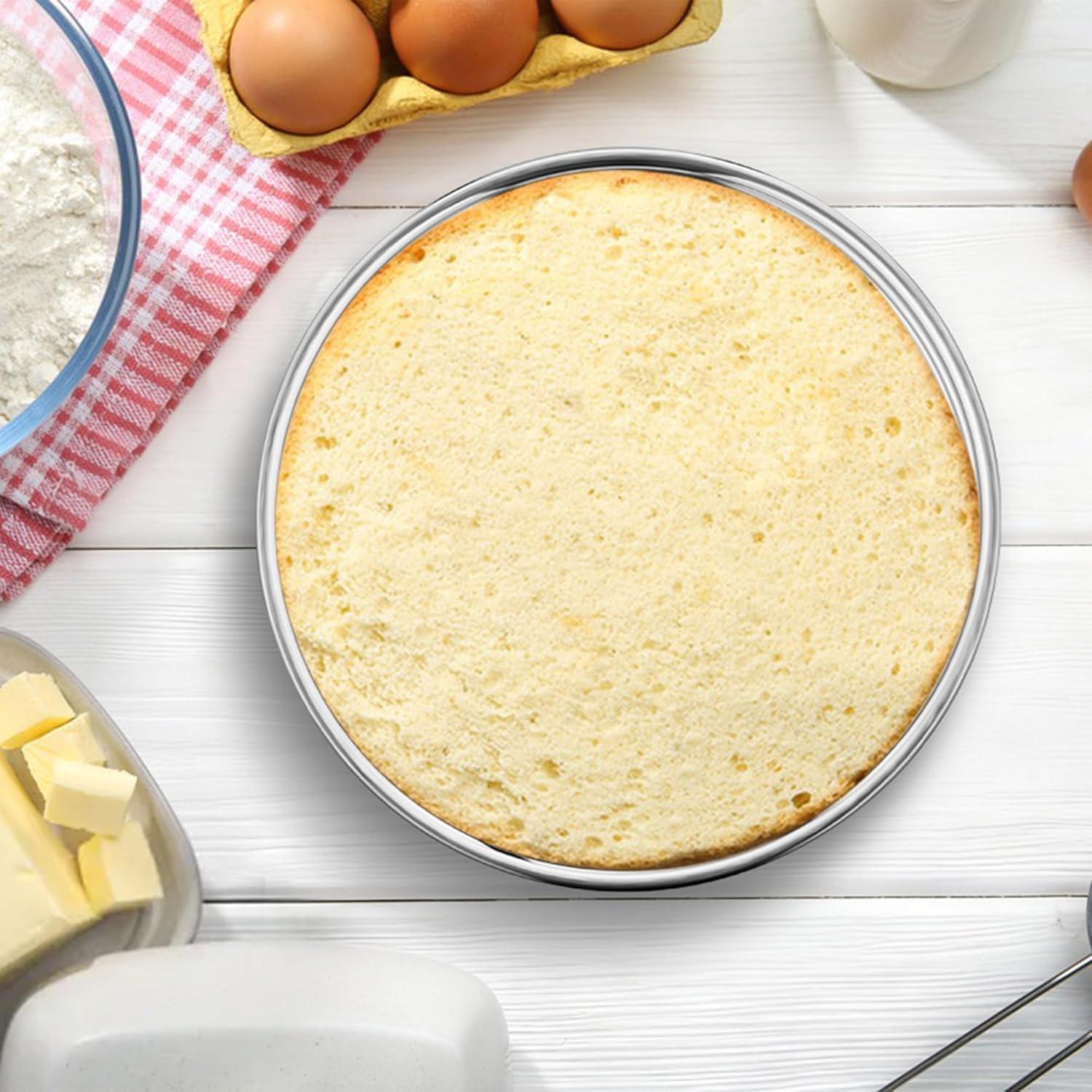 imageEfar 8 Inch Cake Pan Set of 2 Stainless Steel Round Baking Pans Tins Mold NonToxic amp LeakProof for Birthday Wedding Layer Tiered Cake Easy Clean amp Dishwasher Safe9 Inch