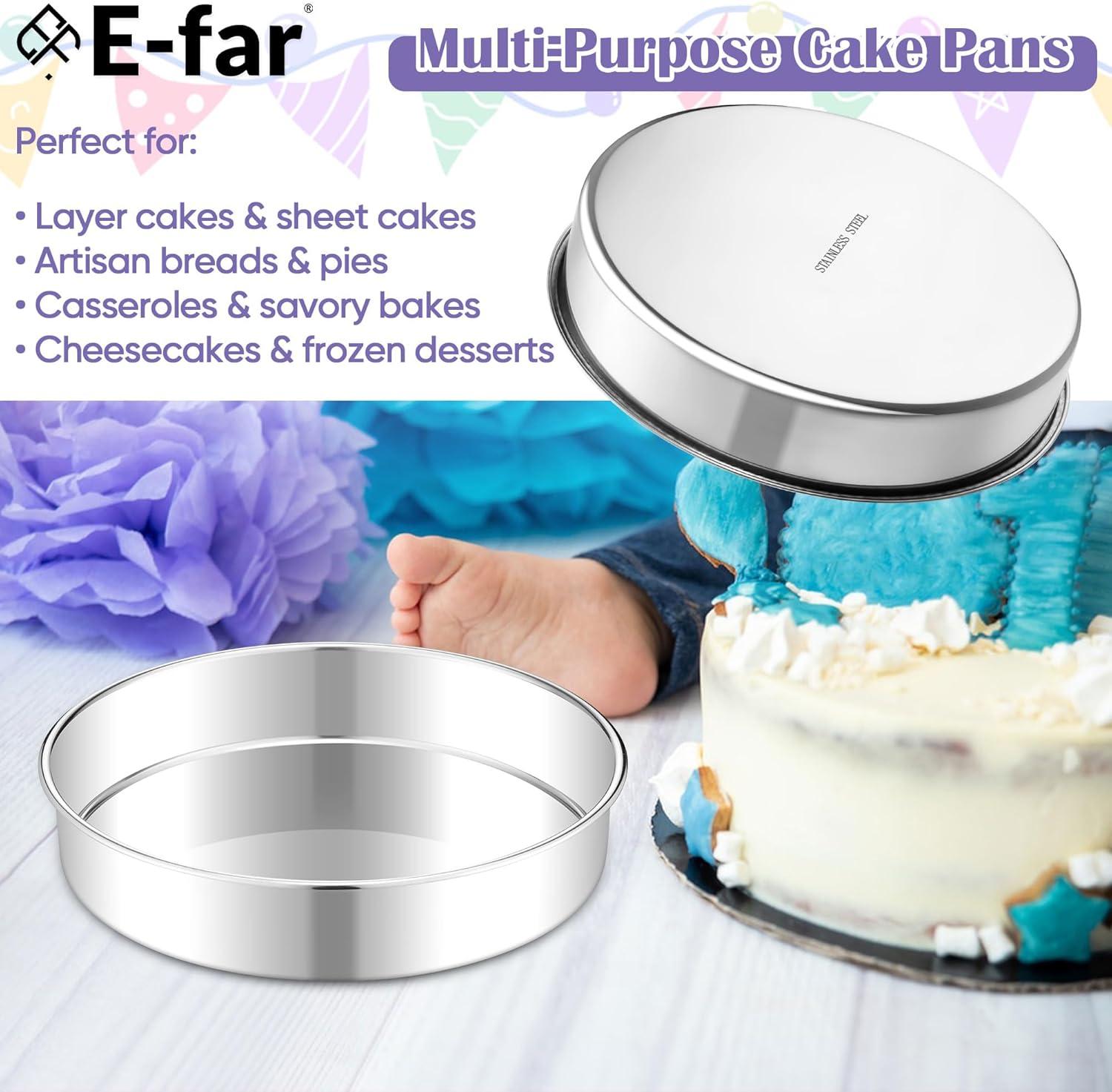 imageEfar 8 Inch Cake Pan Set of 2 Stainless Steel Round Baking Pans Tins Mold NonToxic amp LeakProof for Birthday Wedding Layer Tiered Cake Easy Clean amp Dishwasher Safe9 Inch