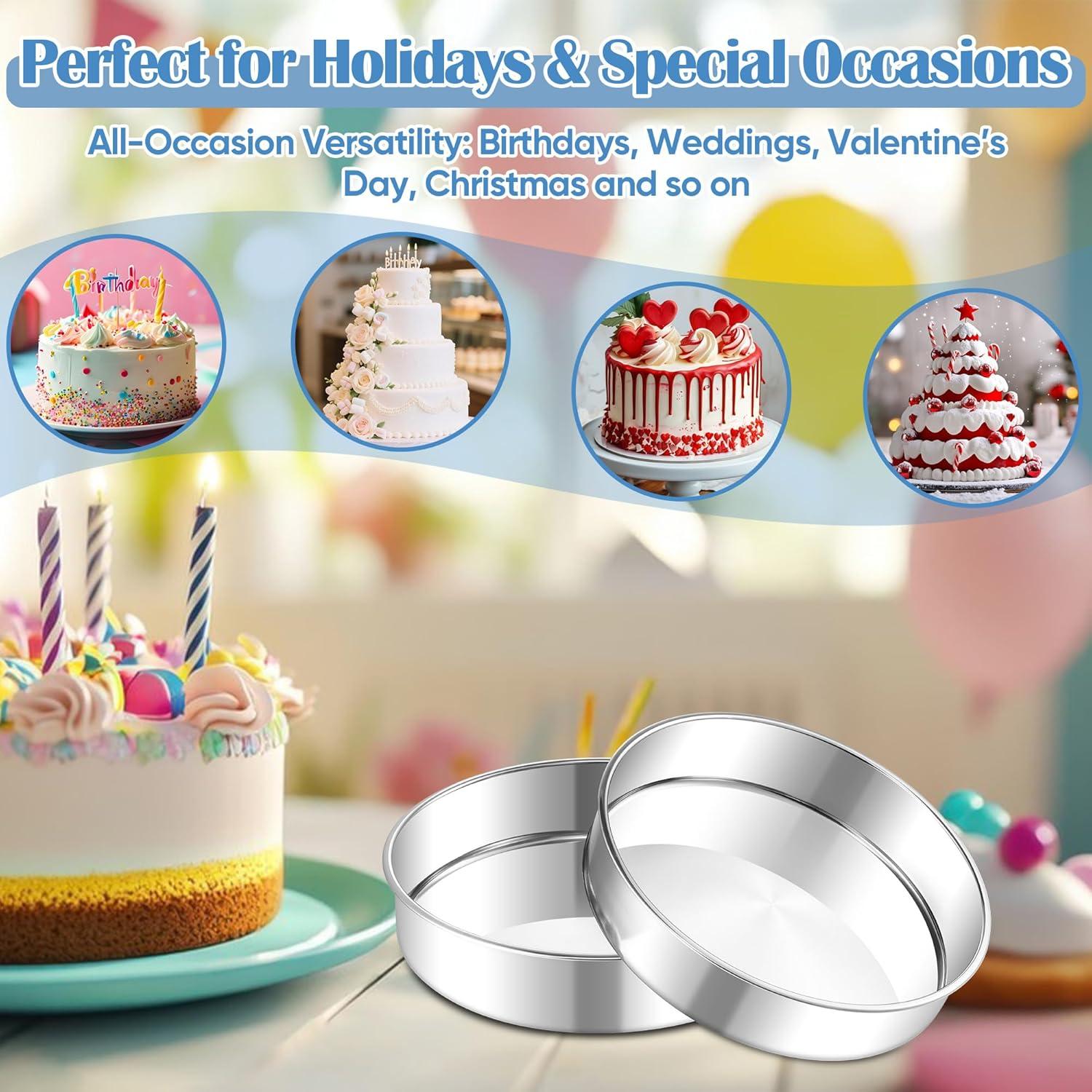 imageEfar 8 Inch Cake Pan Set of 2 Stainless Steel Round Baking Pans Tins Mold NonToxic amp LeakProof for Birthday Wedding Layer Tiered Cake Easy Clean amp Dishwasher Safe8 Inch