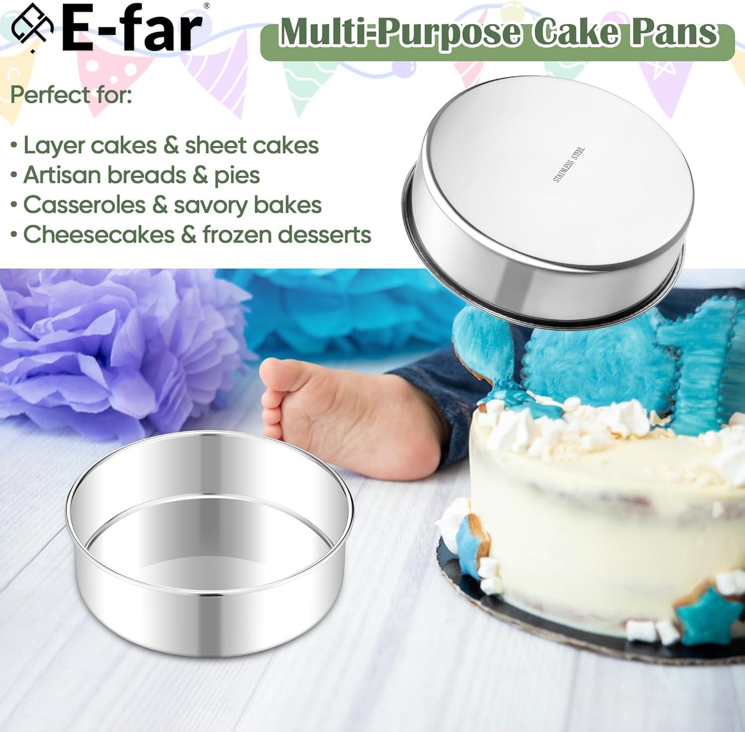 imageEfar 8 Inch Cake Pan Set of 2 Stainless Steel Round Baking Pans Tins Mold NonToxic amp LeakProof for Birthday Wedding Layer Tiered Cake Easy Clean amp Dishwasher Safe7 Inch