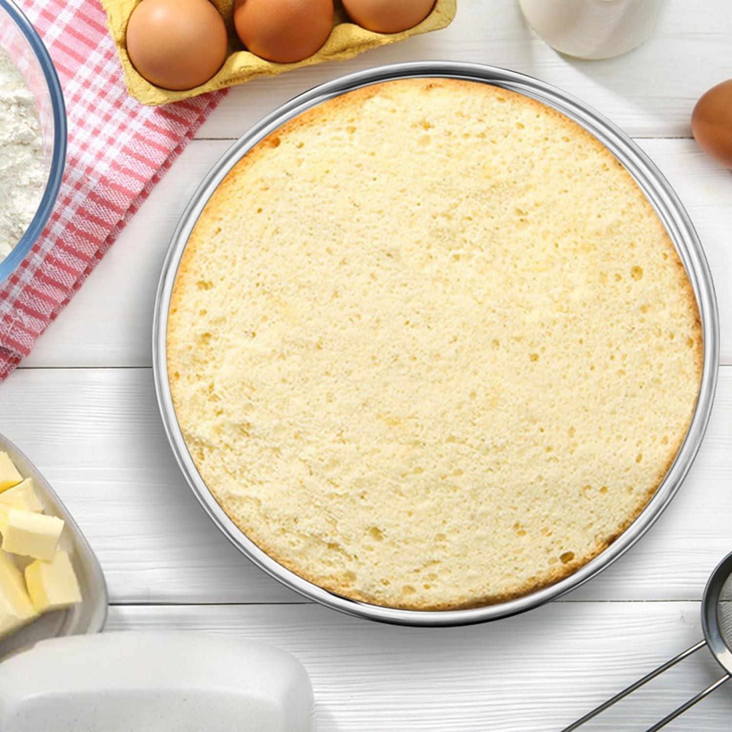 imageEfar 8 Inch Cake Pan Set of 2 Stainless Steel Round Baking Pans Tins Mold NonToxic amp LeakProof for Birthday Wedding Layer Tiered Cake Easy Clean amp Dishwasher Safe11 Inch