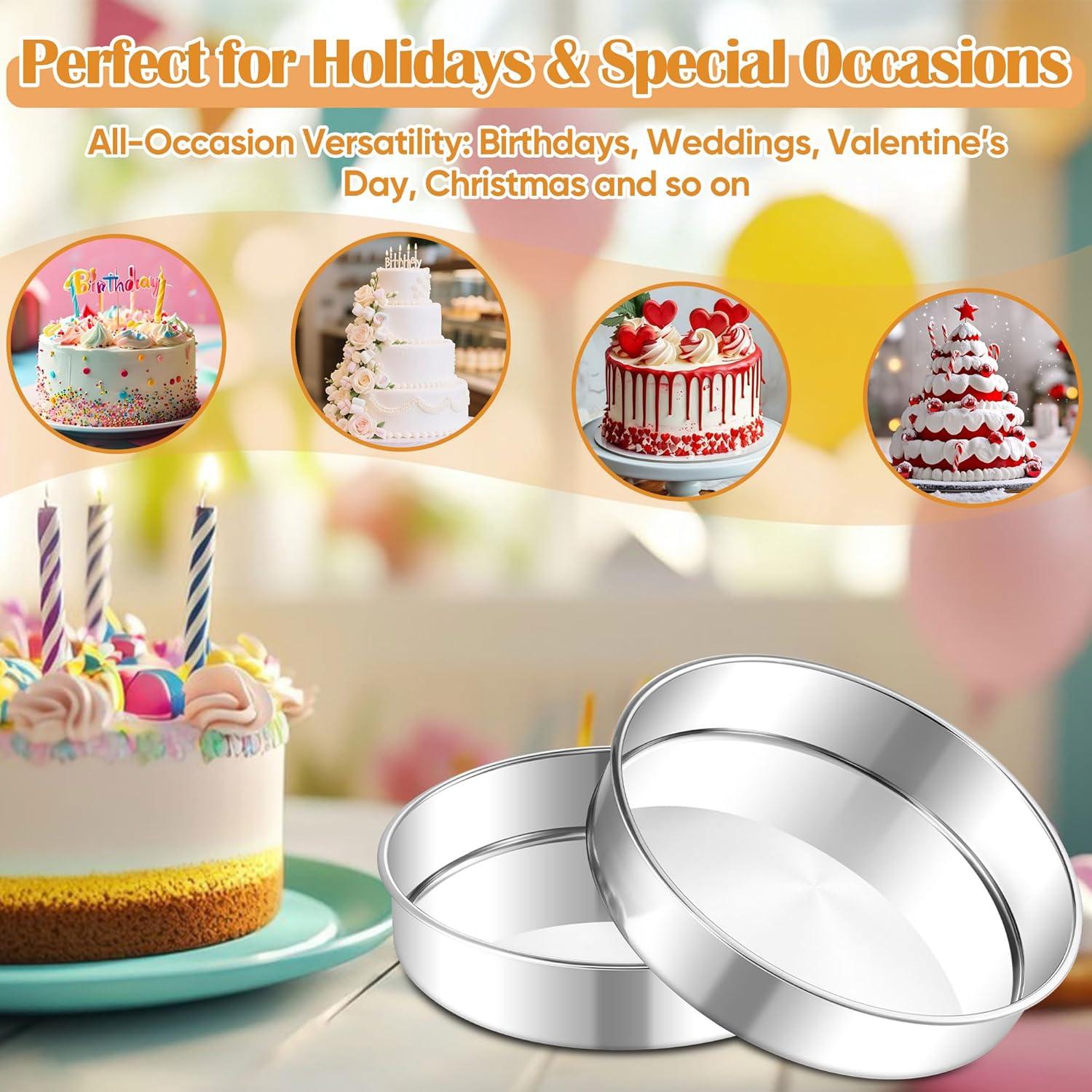 imageEfar 8 Inch Cake Pan Set of 2 Stainless Steel Round Baking Pans Tins Mold NonToxic amp LeakProof for Birthday Wedding Layer Tiered Cake Easy Clean amp Dishwasher Safe11 Inch