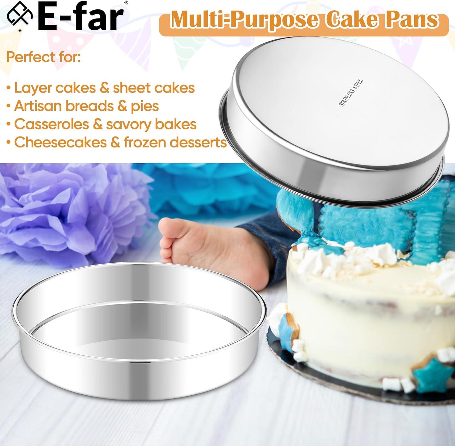 imageEfar 8 Inch Cake Pan Set of 2 Stainless Steel Round Baking Pans Tins Mold NonToxic amp LeakProof for Birthday Wedding Layer Tiered Cake Easy Clean amp Dishwasher Safe11 Inch
