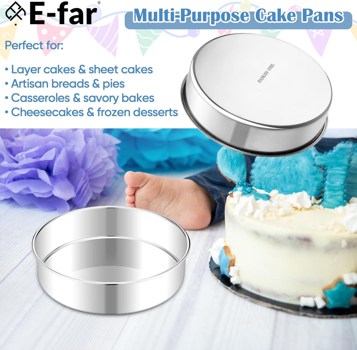 imageEfar 8 Inch Cake Pan Set of 2 Stainless Steel Round Baking Pans Tins Mold NonToxic amp LeakProof for Birthday Wedding Layer Tiered Cake Easy Clean amp Dishwasher Safe8 Inch