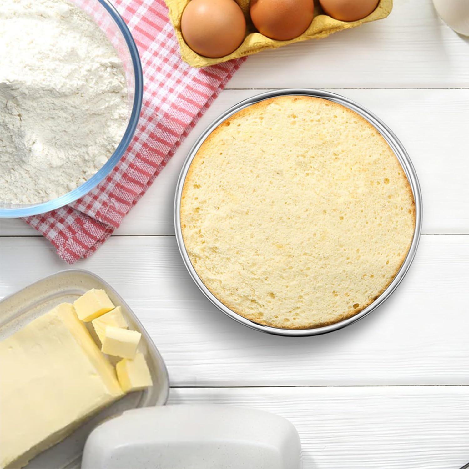 imageEfar 8 Inch Cake Pan Set of 2 Stainless Steel Round Baking Pans Tins Mold NonToxic amp LeakProof for Birthday Wedding Layer Tiered Cake Easy Clean amp Dishwasher Safe7 Inch