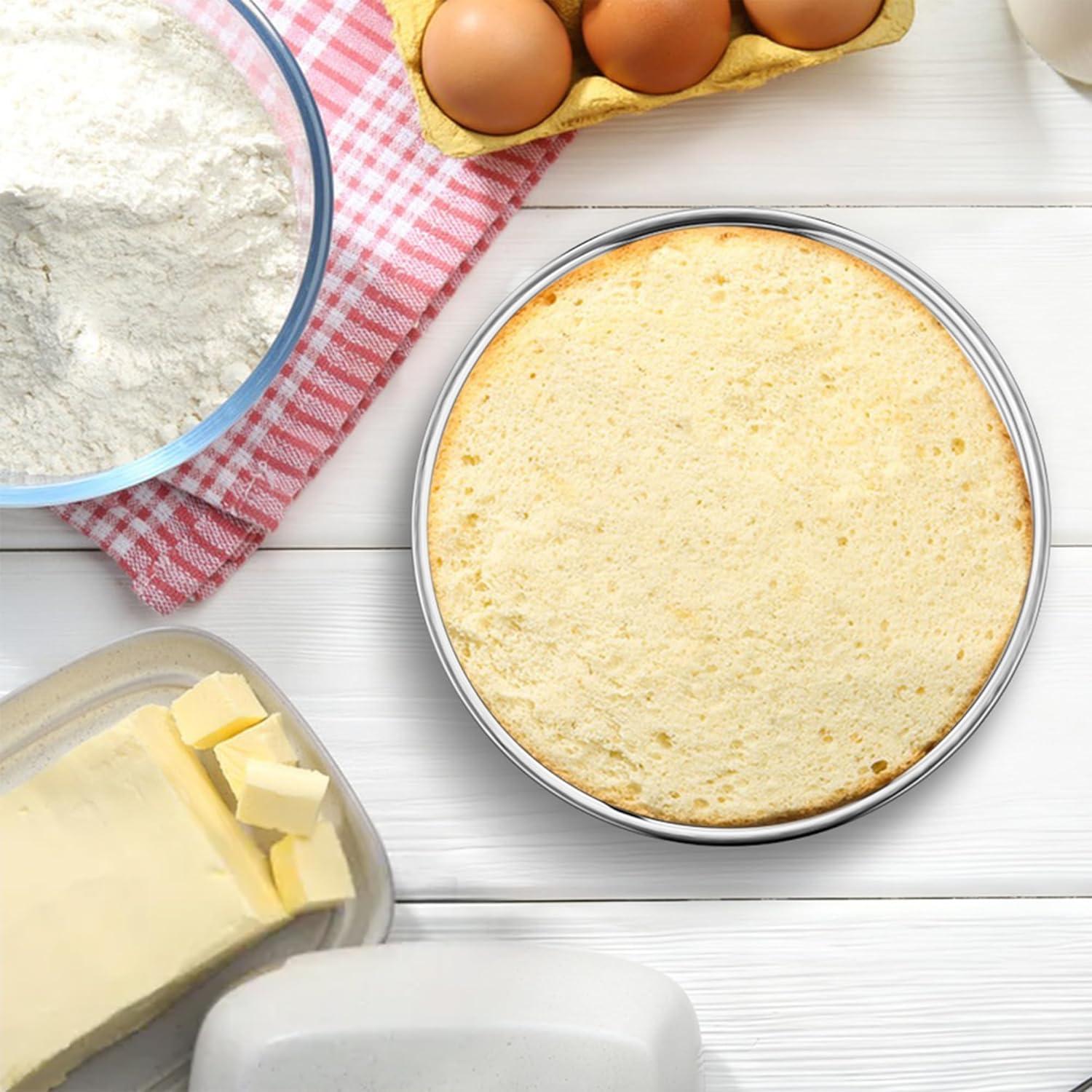 imageEfar 8 Inch Cake Pan Set of 2 Stainless Steel Round Baking Pans Tins Mold NonToxic amp LeakProof for Birthday Wedding Layer Tiered Cake Easy Clean amp Dishwasher Safe8 Inch