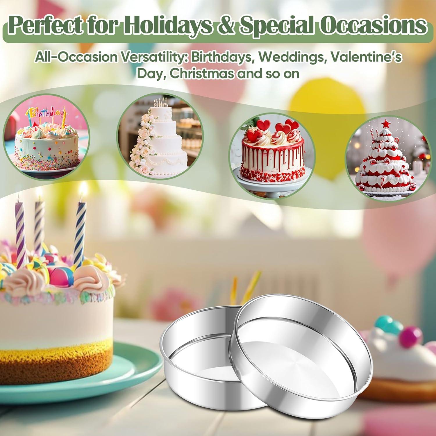 imageEfar 8 Inch Cake Pan Set of 2 Stainless Steel Round Baking Pans Tins Mold NonToxic amp LeakProof for Birthday Wedding Layer Tiered Cake Easy Clean amp Dishwasher Safe7 Inch