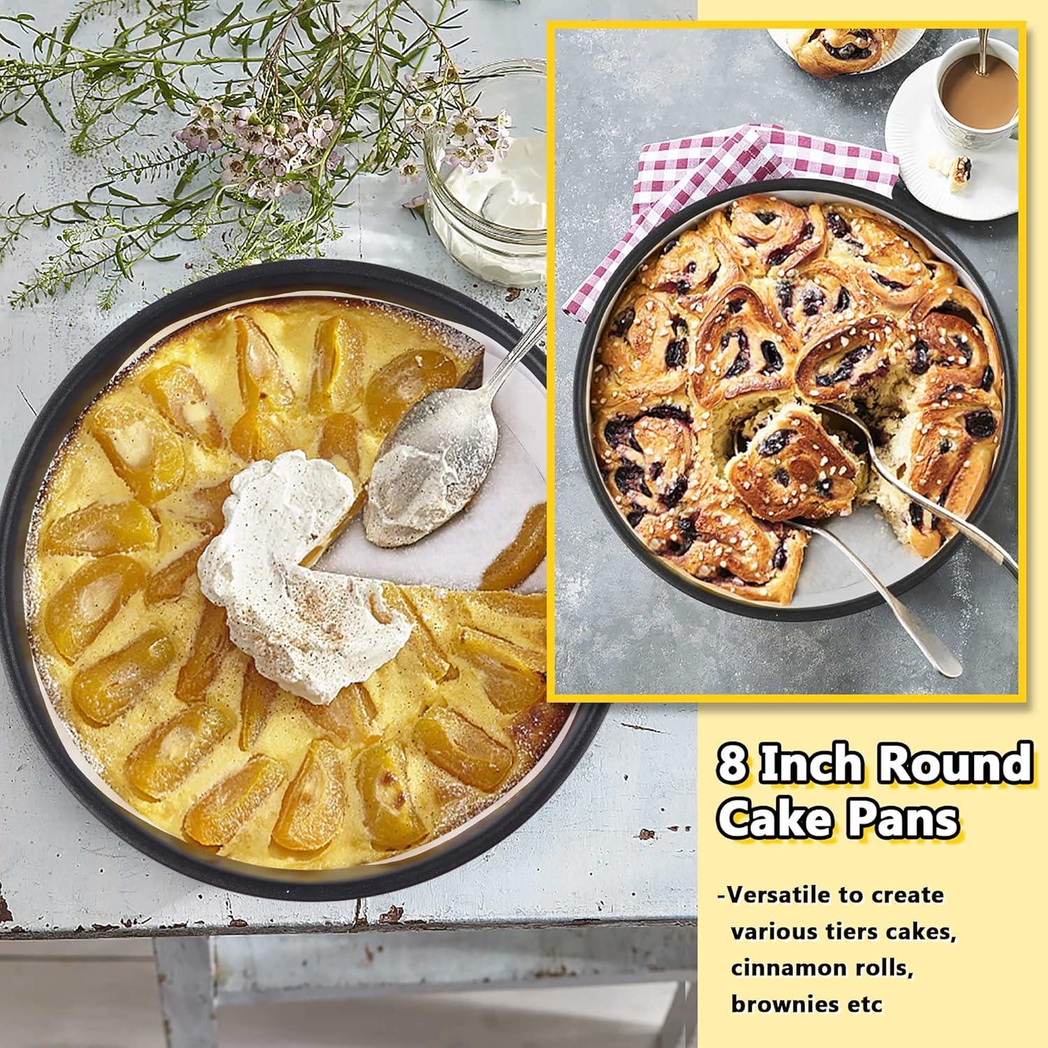 imageEfar 8 Inch Cake Pans Set of 2 Nonstick Stainless Steel Small Round Baking Pans with Parchment Paper amp Side Liner Roll Stainless Steel Core amp Nontoxic Coating Straight Side amp 2 Inch Deep8 Inches