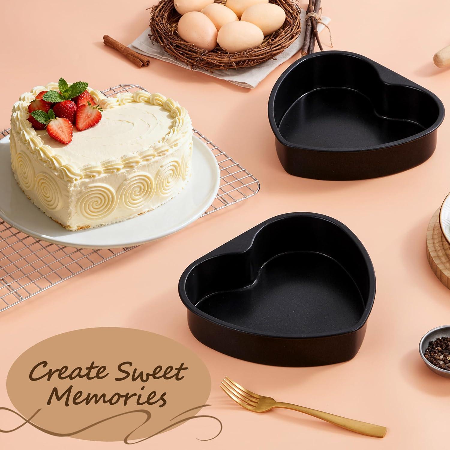 imageEfar 8 Inch Heart Cake Pan 2Pcs Nonstick Heart Shaped Cake Mold Cake Tin Baking Pan for Valentines Day Anniversaries Wedding Birthday Easy Release amp Clean95Inch Set of 2