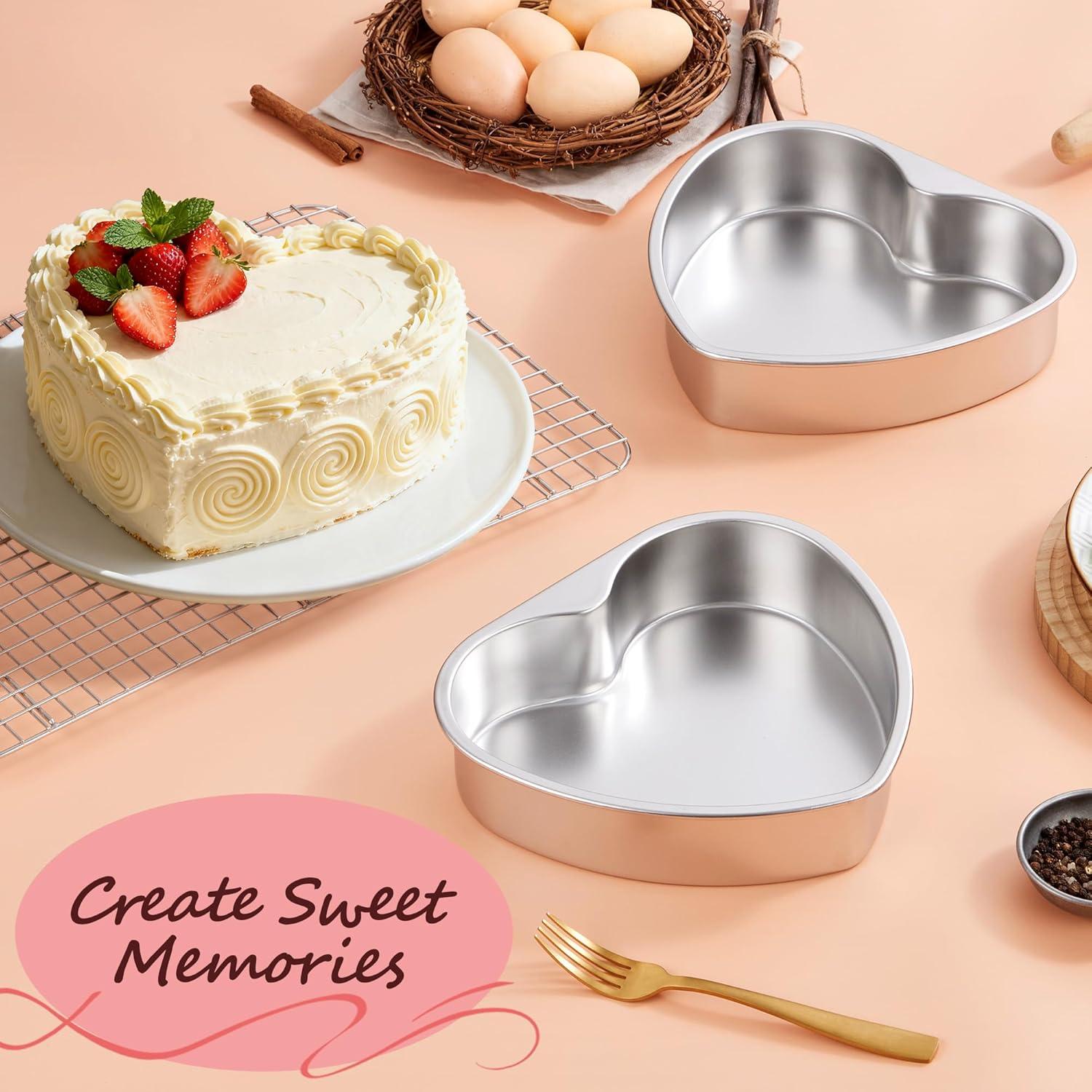 imageEfar 8 Inch Heart Cake Pan 2Pcs Stainless Steel Heart Shaped Cake Mold Cake Tin Baking Pan for Valentines Day Anniversaries Wedding NonToxic amp Dishwasher Safe6Inch Set of 3