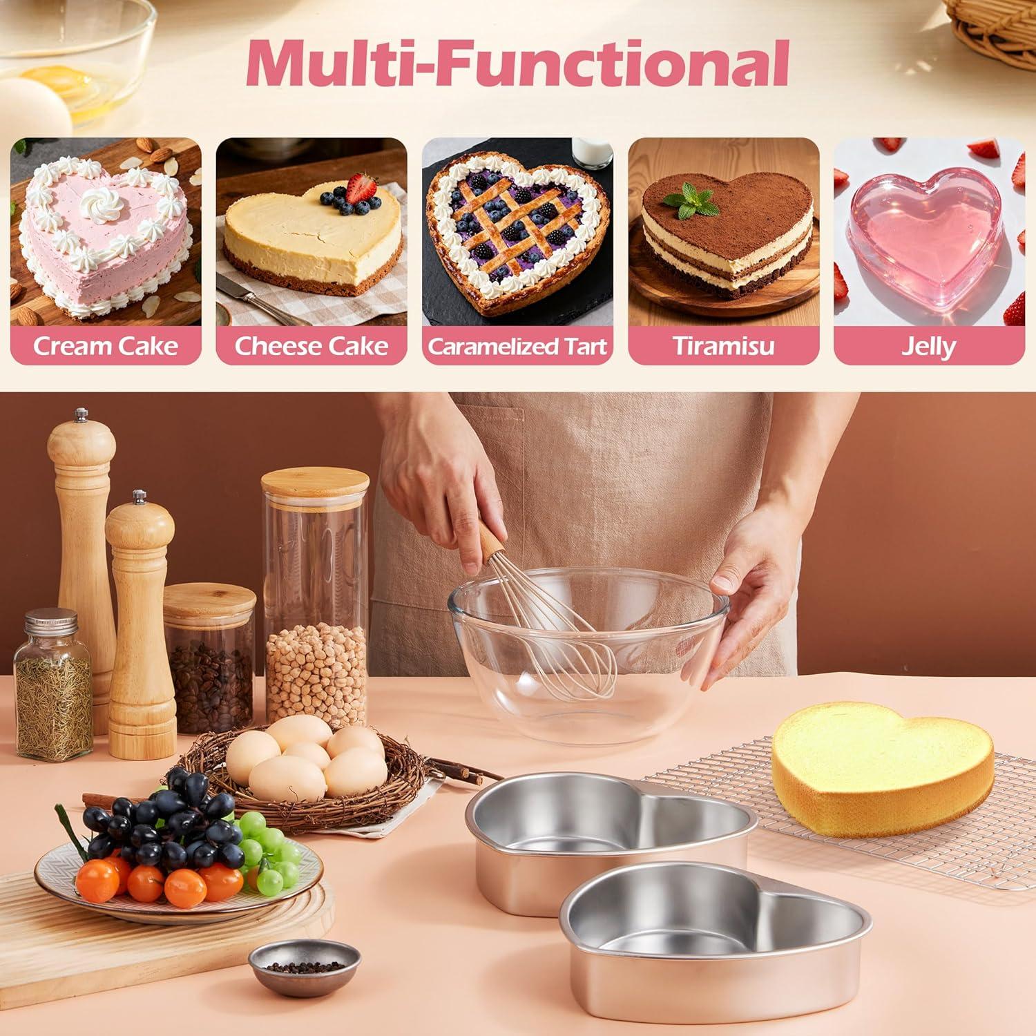 imageEfar 8 Inch Heart Cake Pan 2Pcs Stainless Steel Heart Shaped Cake Mold Cake Tin Baking Pan for Valentines Day Anniversaries Wedding NonToxic amp Dishwasher Safe6Inch Set of 3
