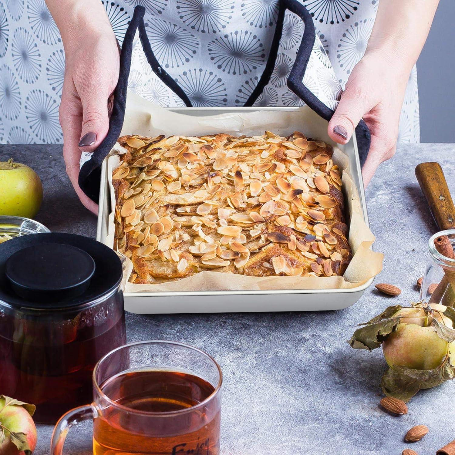 imageEfar 8 x 8Inch Baking Pan Square Cake Brownie Baking Pans Stainless Steel Bakeware Fits in Small Toaster Oven Nontoxic amp Dishwasher Safe