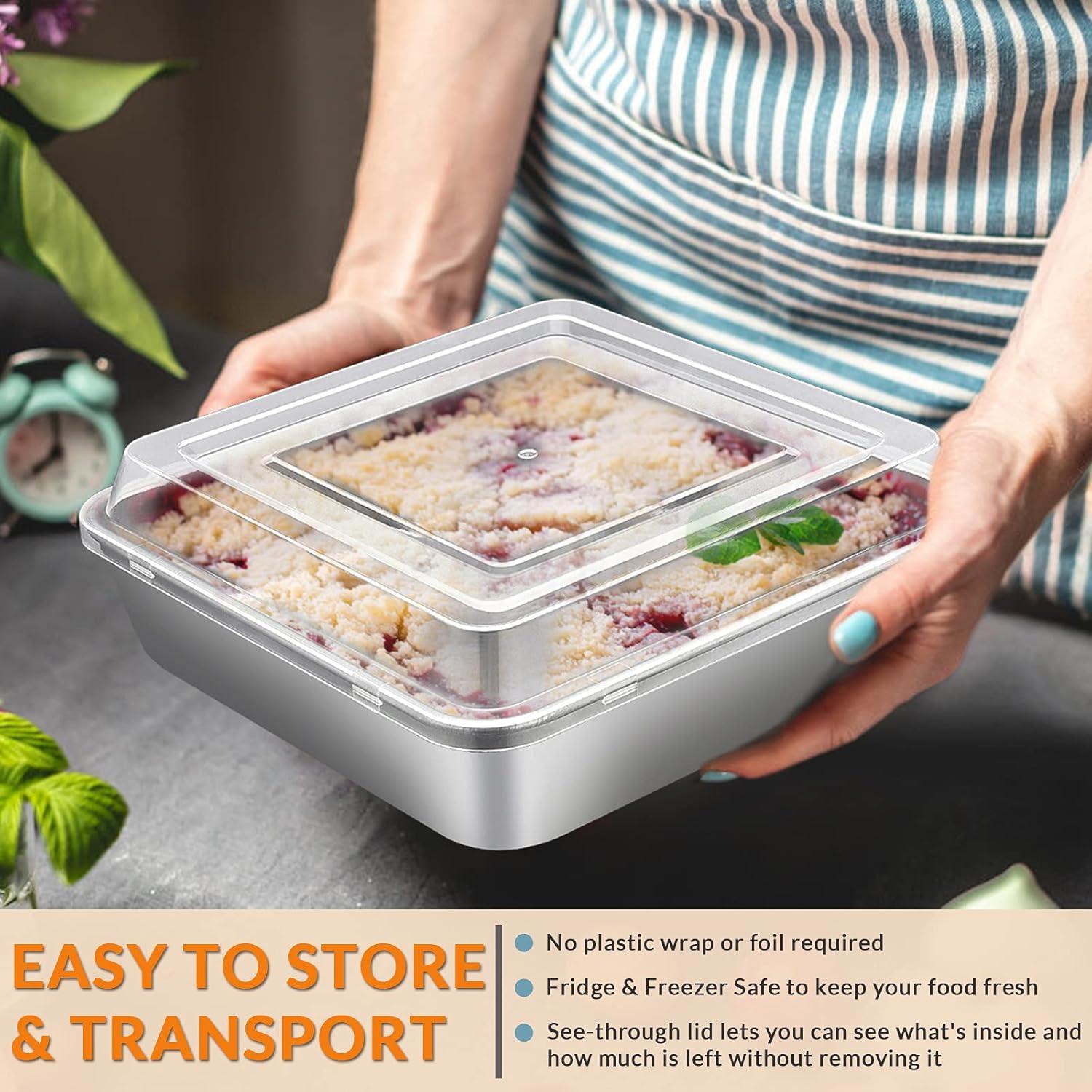 imageEfar 8 x 8Inch Baking Pan with lid Square Cake Brownie Baking Pans Stainless Steel Bakeware Set of 2 Nontoxic amp Healthy Easy Clean amp Dishwasher Safe 4 Pieces2 Pans 2 Lids2 Pans 2 Lids