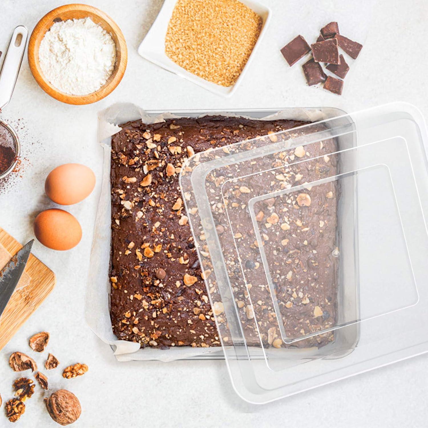 imageEfar 8 x 8Inch Baking Pan with lid Square Cake Brownie Baking Pans Stainless Steel Bakeware Set of 2 Nontoxic amp Healthy Easy Clean amp Dishwasher Safe 4 Pieces2 Pans 2 Lids1 Pan 1 Lid