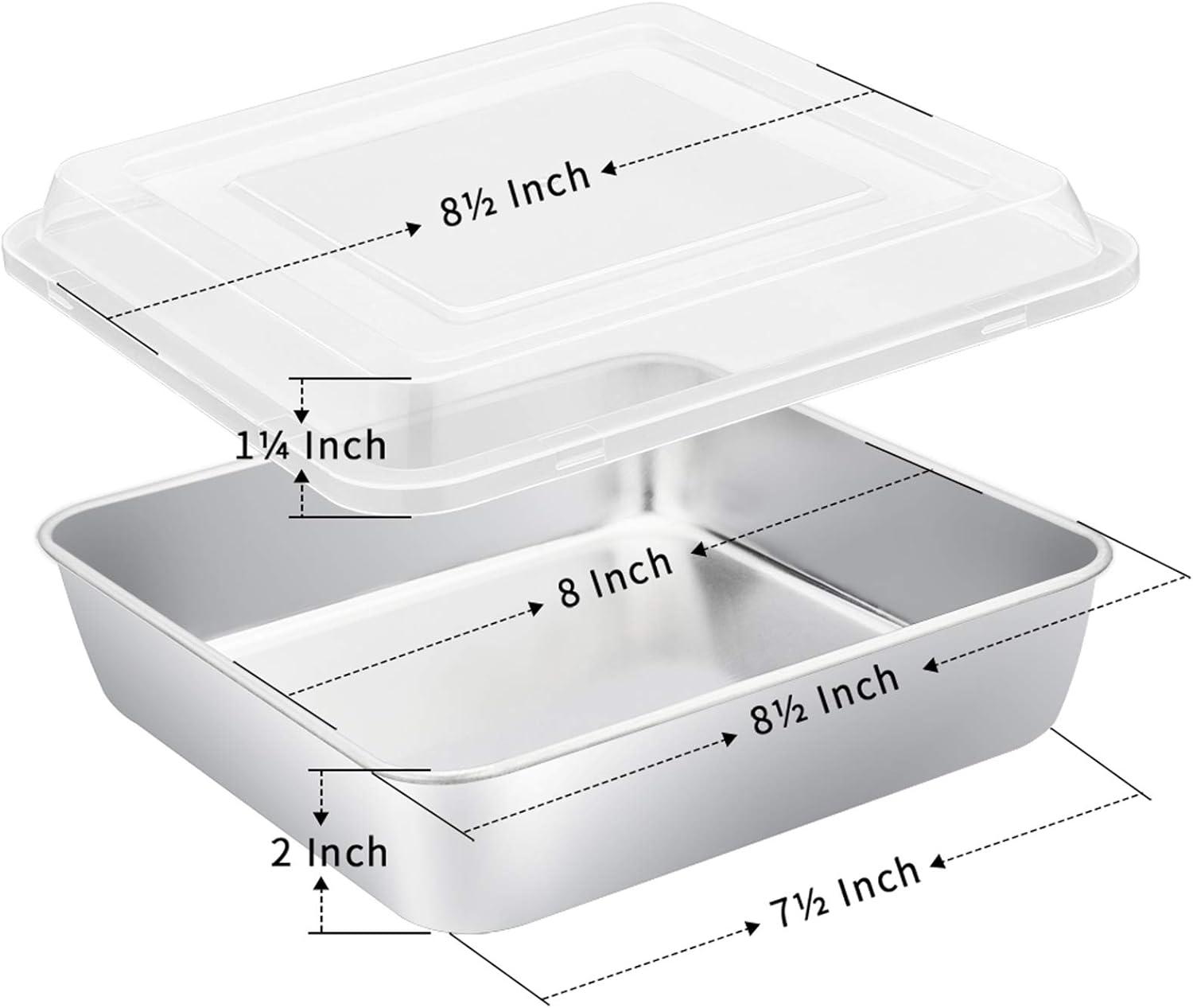 imageEfar 8 x 8Inch Baking Pan with lid Square Cake Brownie Baking Pans Stainless Steel Bakeware Set of 2 Nontoxic amp Healthy Easy Clean amp Dishwasher Safe 4 Pieces2 Pans 2 Lids2 Pans 2 Lids
