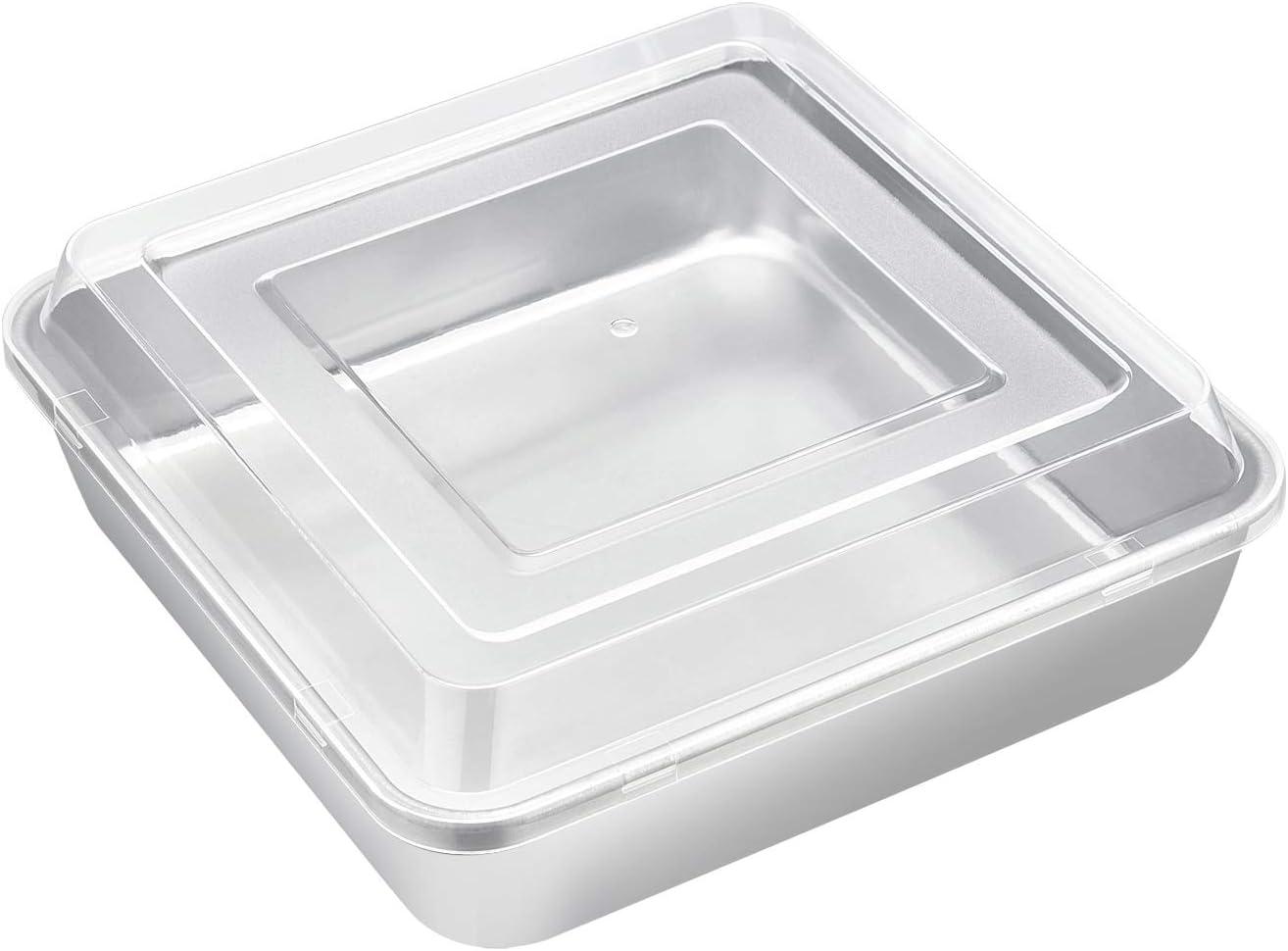 imageEfar 8 x 8Inch Baking Pan with lid Square Cake Brownie Baking Pans Stainless Steel Bakeware Set of 2 Nontoxic amp Healthy Easy Clean amp Dishwasher Safe 4 Pieces2 Pans 2 Lids1 Pan 1 Lid