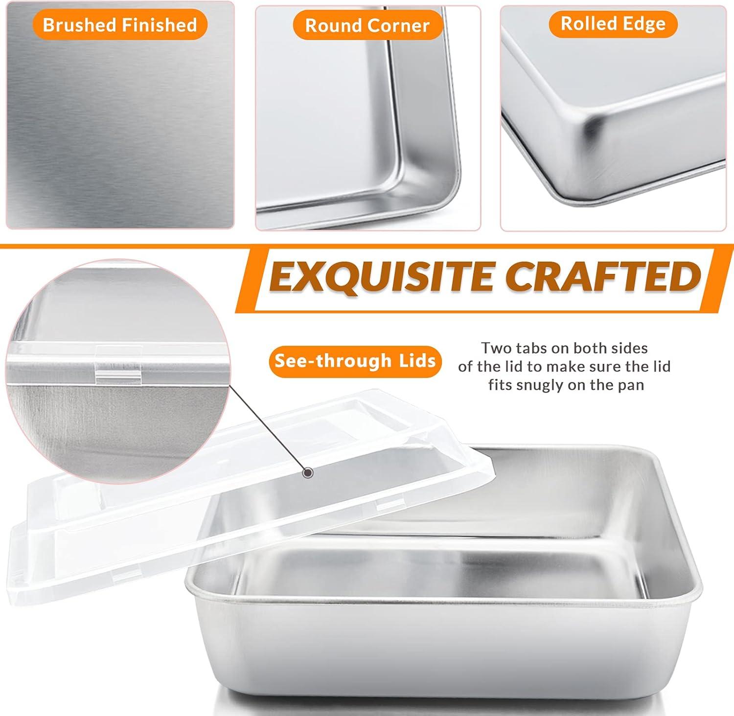 imageEfar 8 x 8Inch Baking Pan with lid Square Cake Brownie Baking Pans Stainless Steel Bakeware Set of 2 Nontoxic amp Healthy Easy Clean amp Dishwasher Safe 4 Pieces2 Pans 2 Lids1 Pan 1 Lid