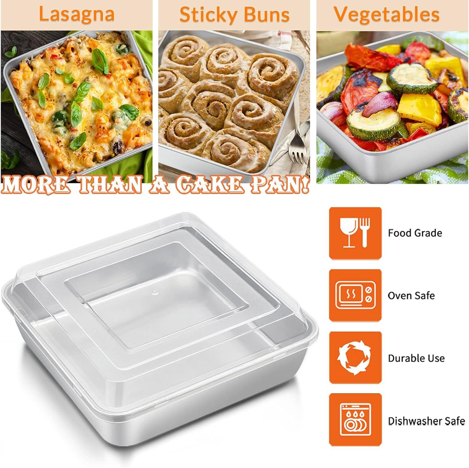 imageEfar 8 x 8Inch Baking Pan with lid Square Cake Brownie Baking Pans Stainless Steel Bakeware Set of 2 Nontoxic amp Healthy Easy Clean amp Dishwasher Safe 4 Pieces2 Pans 2 Lids2 Pans 2 Lids
