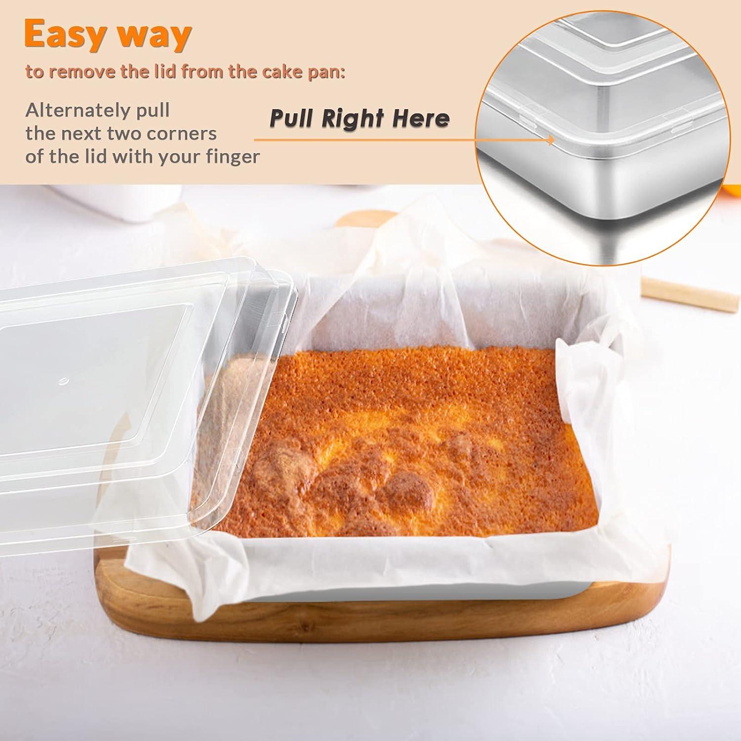 imageEfar 8 x 8Inch Baking Pan with lid Square Cake Brownie Baking Pans Stainless Steel Bakeware Set of 2 Nontoxic amp Healthy Easy Clean amp Dishwasher Safe 4 Pieces2 Pans 2 Lids2 Pans 2 Lids
